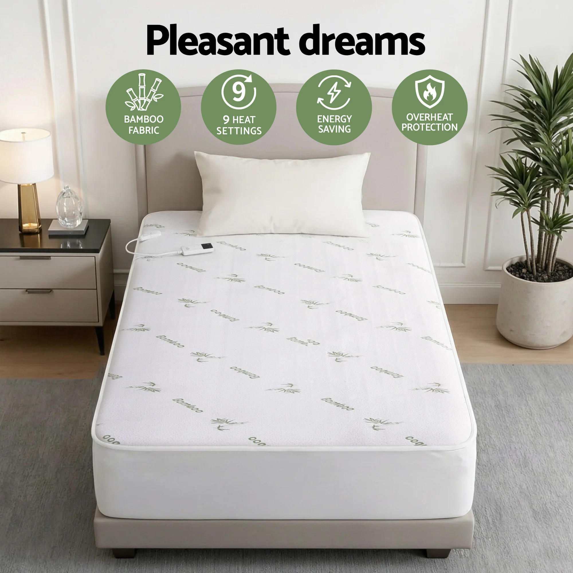 Giselle Electric Blanket Bamboo Fabric King Single Fitted Heated Pad Underlay Washable Winter - Image 5