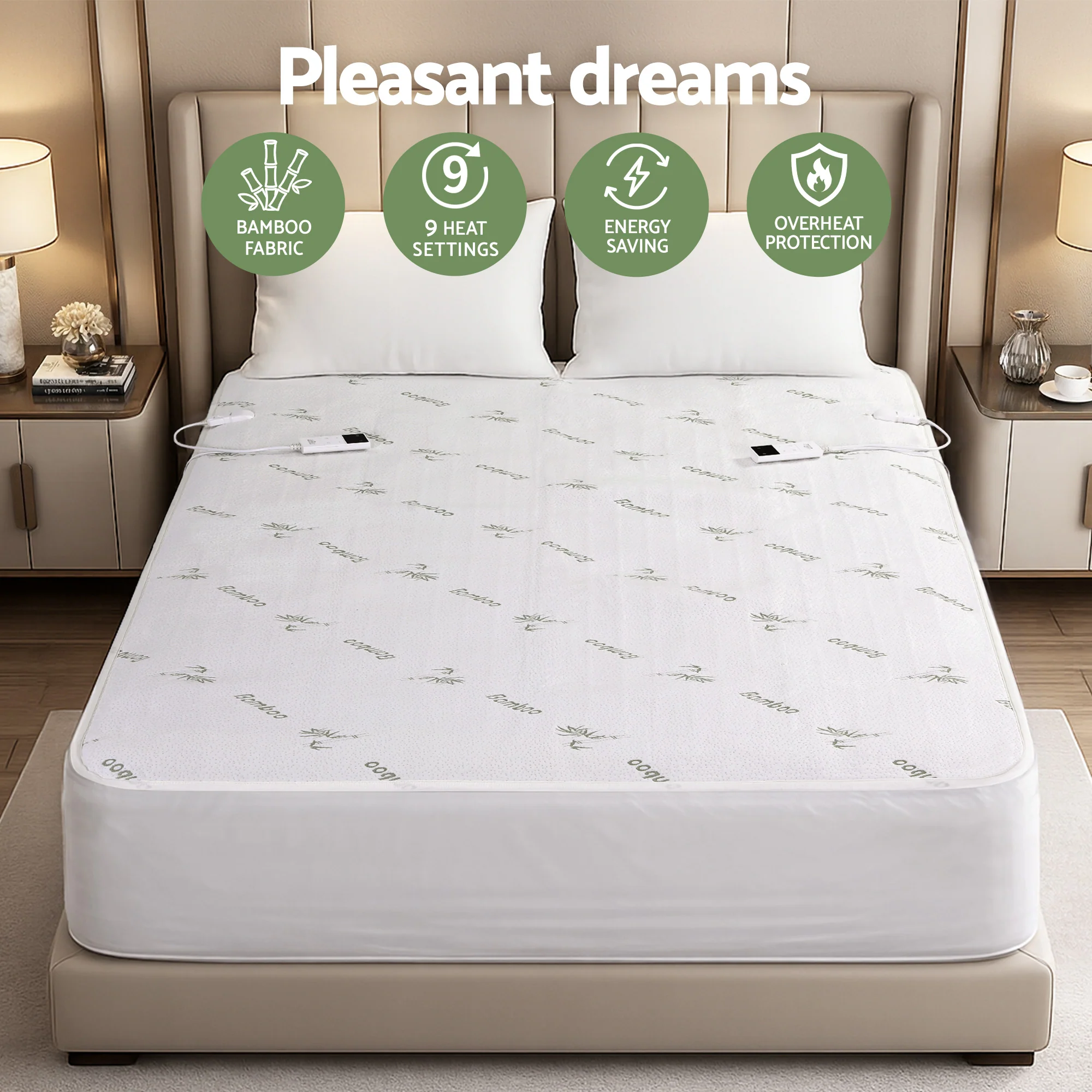 Giselle Electric Blanket Bamboo Fabric Queen Fitted Heated Pad Underlay Washable Winter - Image 5