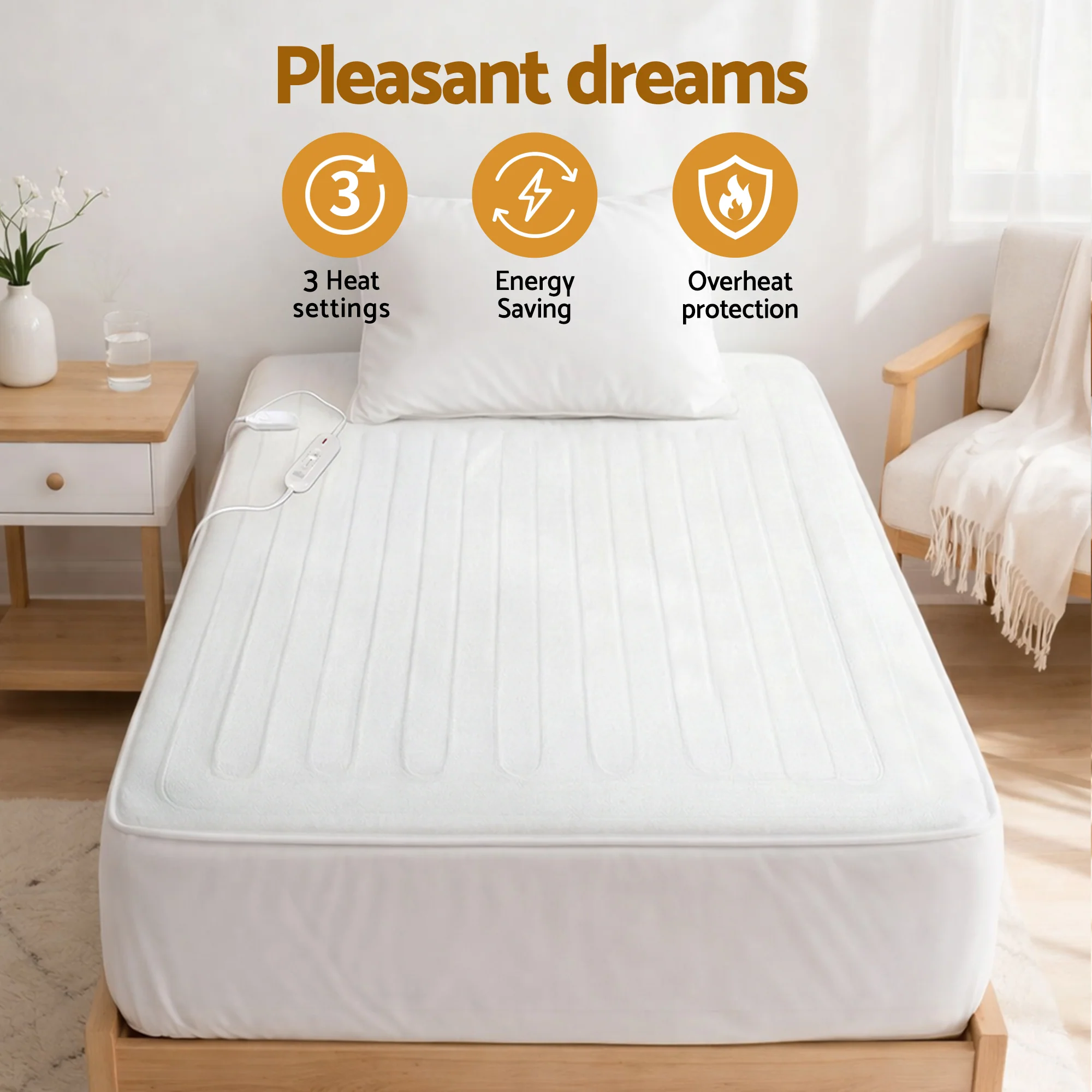 Giselle Electric Blanket King Single Heated Fully Fitted Washable Pad Winter Warm - Image 5