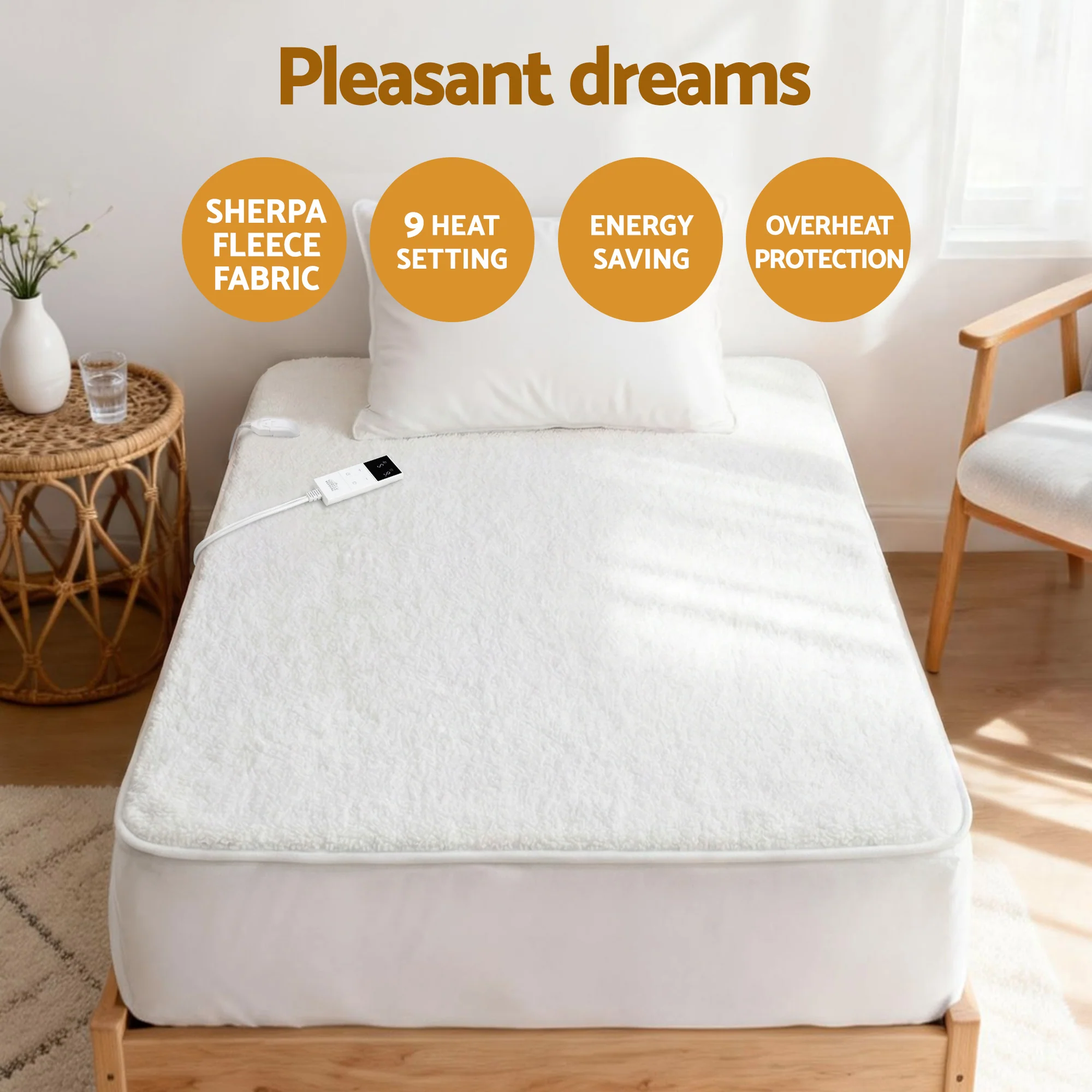 Giselle Electric Blanket LED Remote Sherpa Fleece Underlay Fully Fitted Machine Washable King Single - Image 5