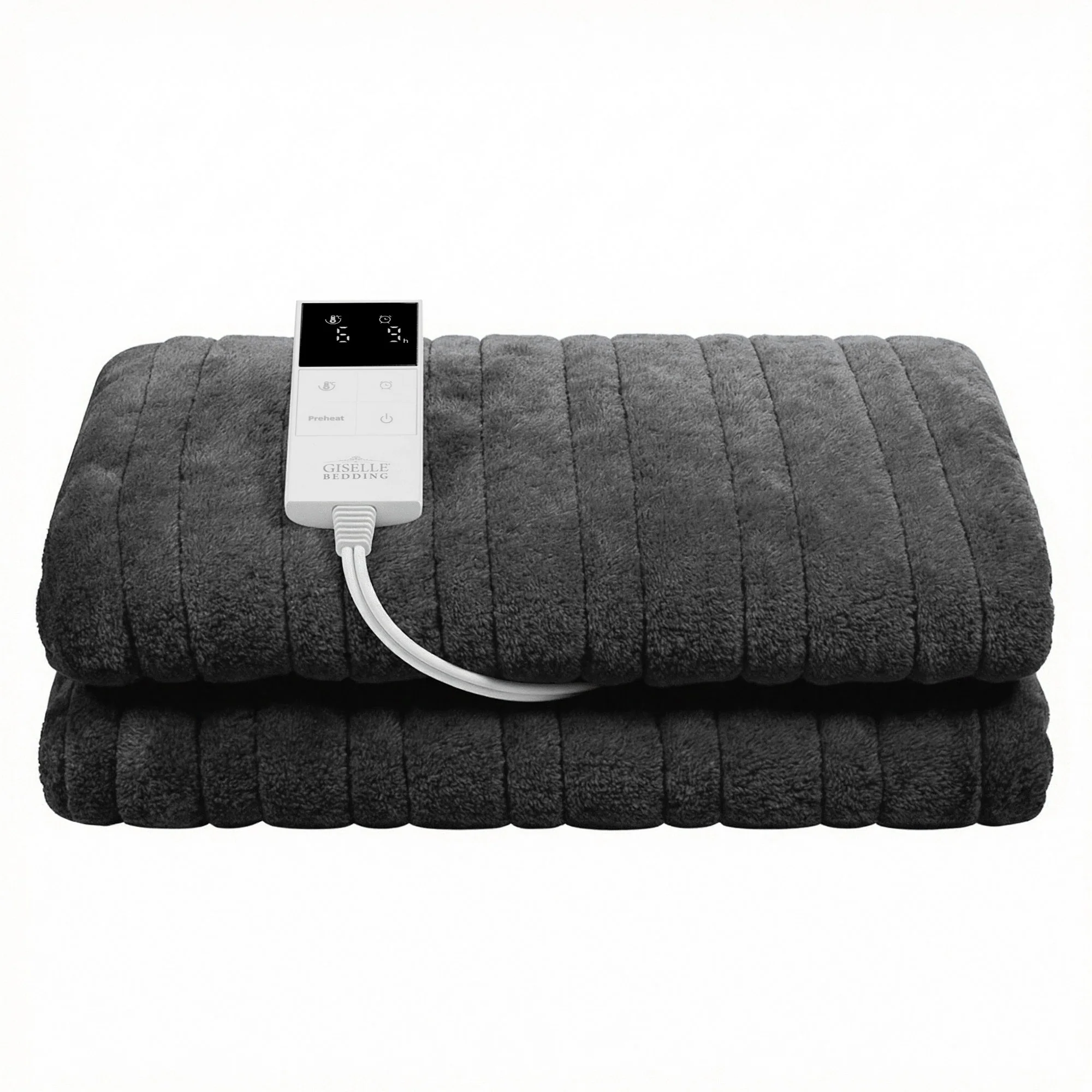 Giselle Electric Throw Rug Double Size 200x180cm Coral Fleece Heated Blanket (Grey) - Image 4