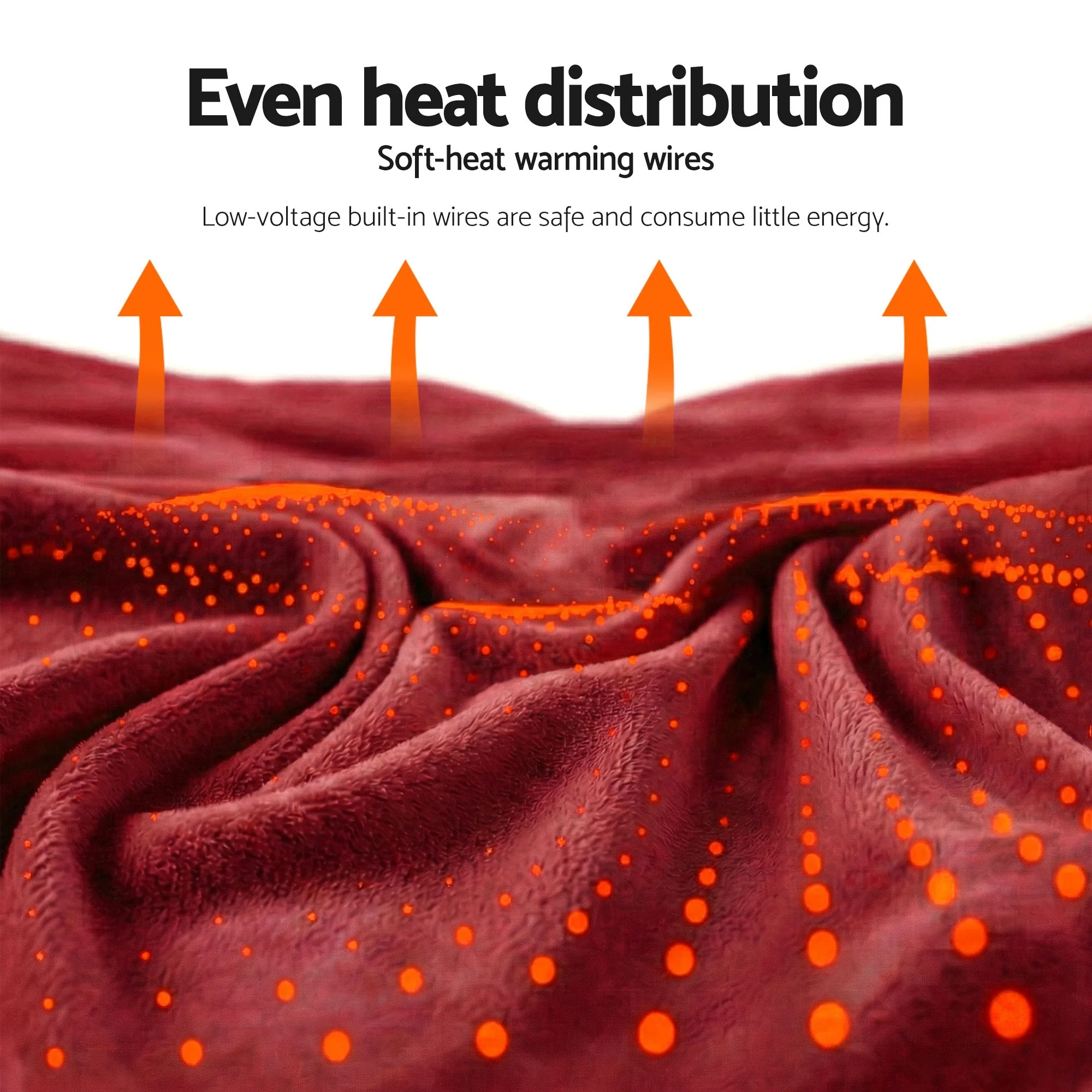 Giselle Electric Throw Rug Double Size 200x180cm Fleece Flannel Heated Blanket (Burgundy) - Image 8