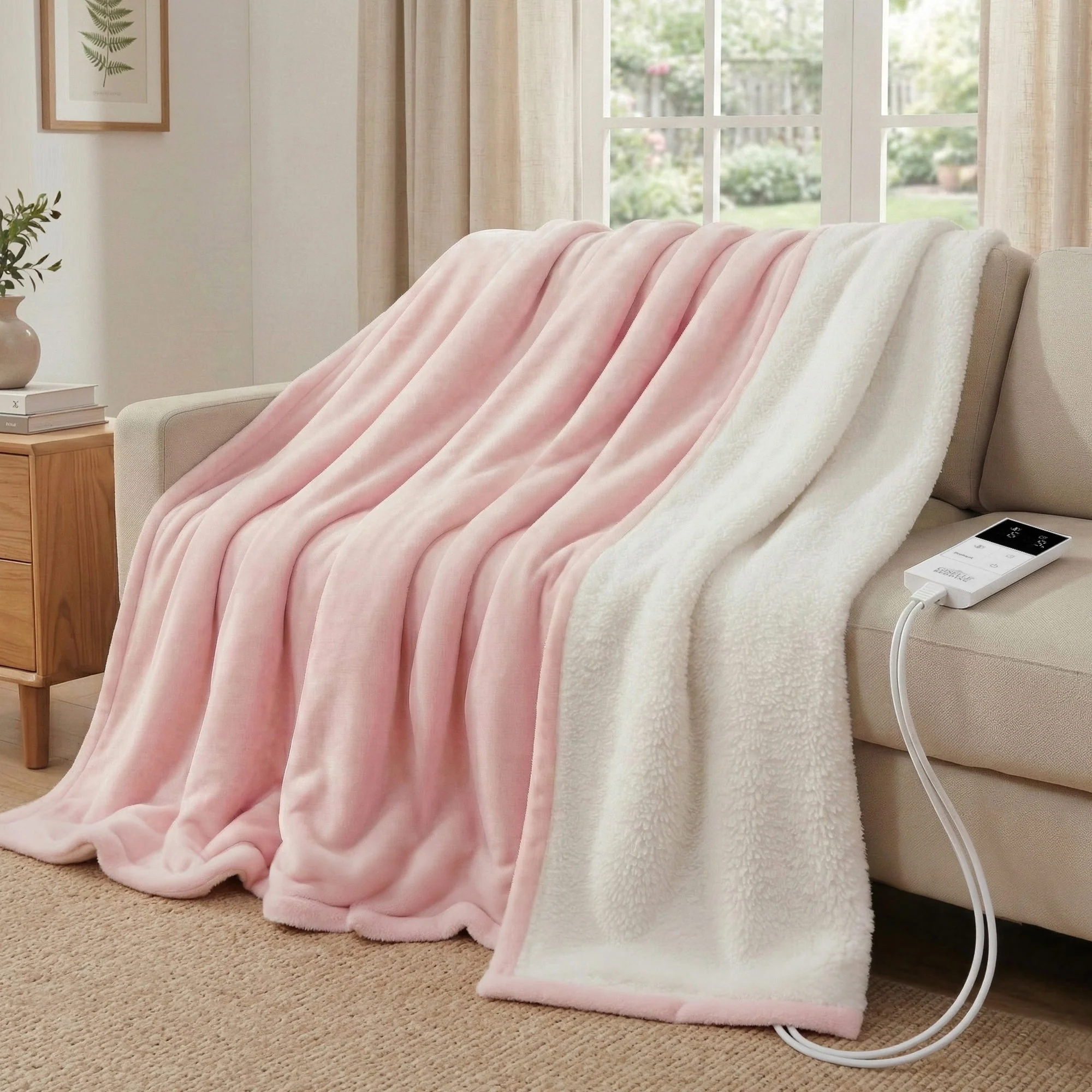 Giselle Electric Throw Rug Double Size 200x180cm Fleece Flannel Heated Blanket (Pink) - Image 2