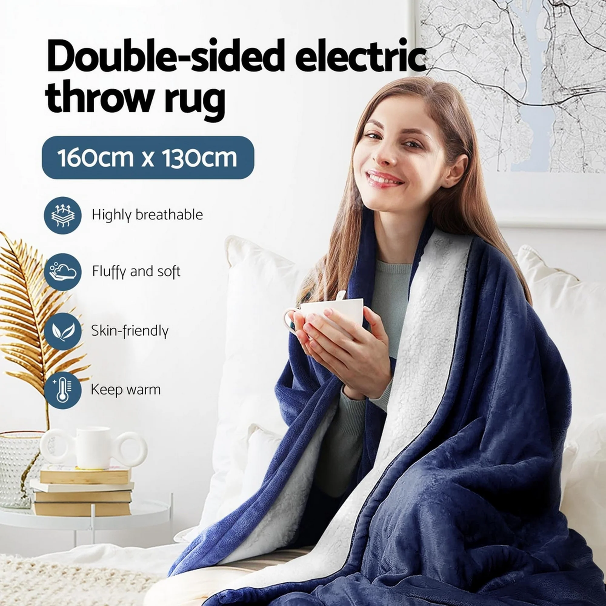 Giselle Electric Throw Rug Heated Blanket Double Sided (Blue) - Image 6