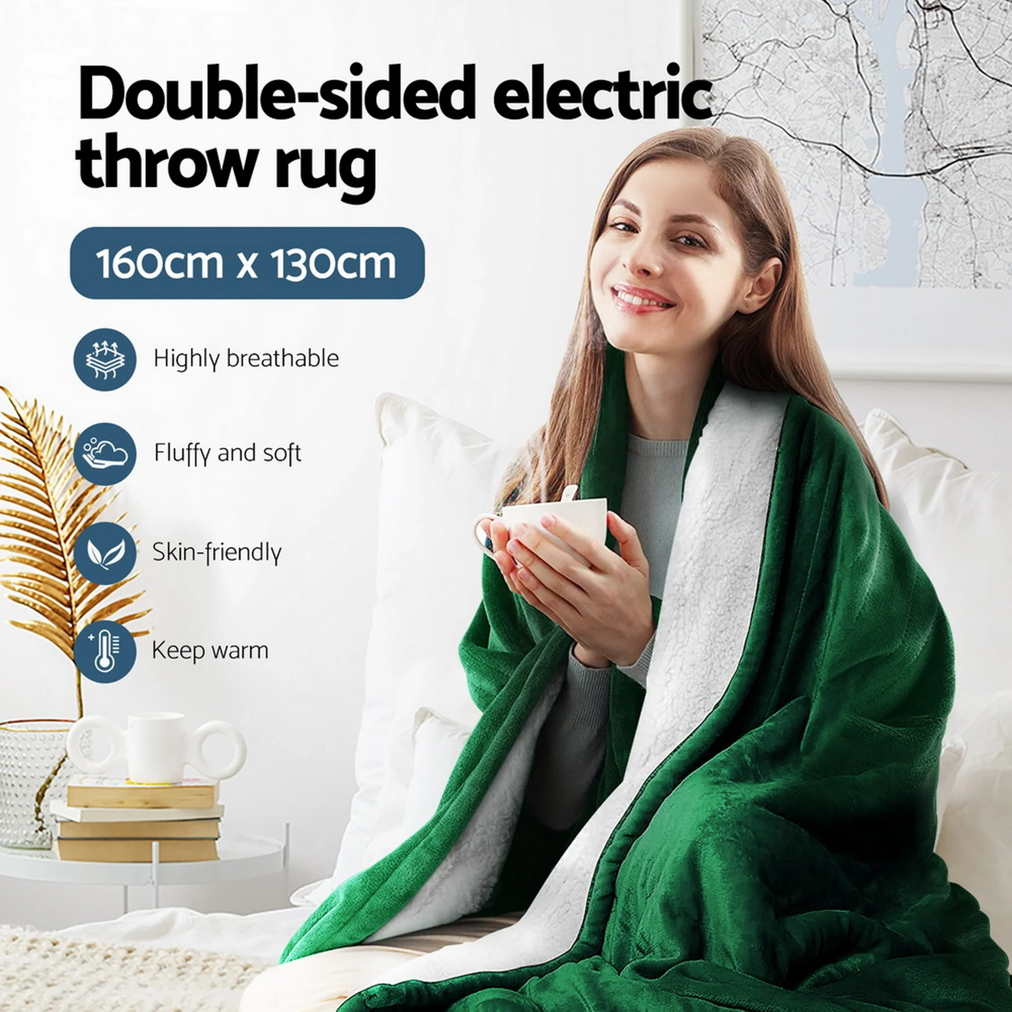 Giselle Electric Throw Rug Heated Blanket Double Sided (Green) - Image 5