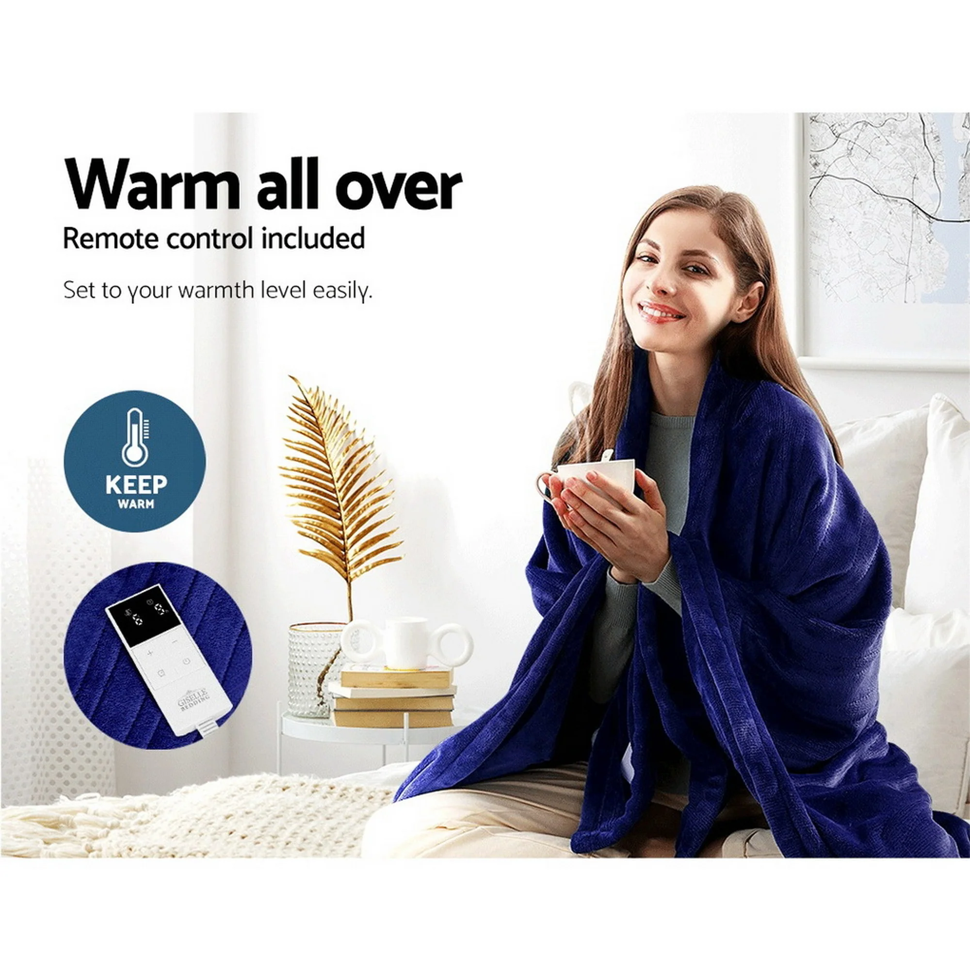 Giselle Electric Throw Rug Heated Blanket Fleece (Blue) - Image 4