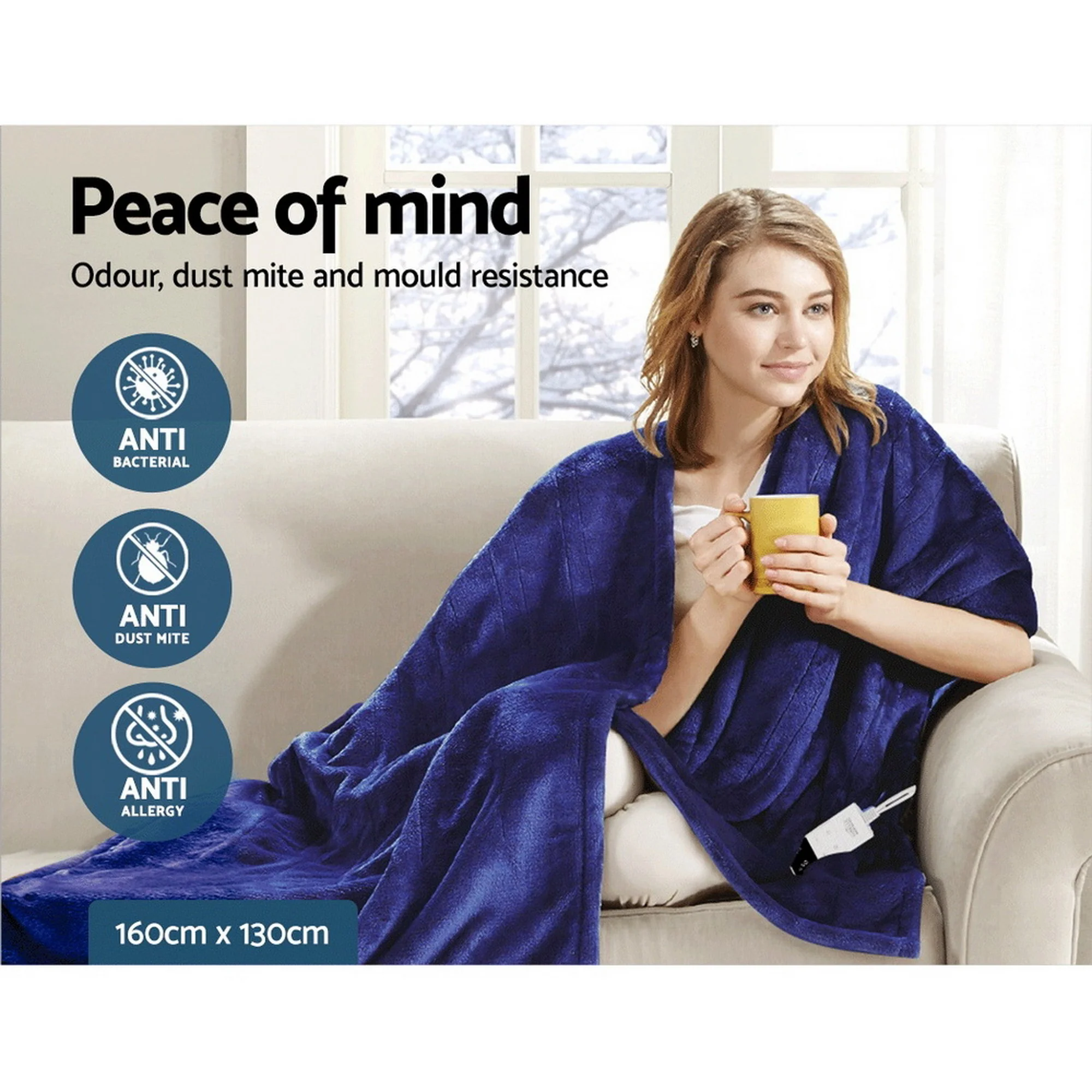 Giselle Electric Throw Rug Heated Blanket Fleece (Blue) - Image 8