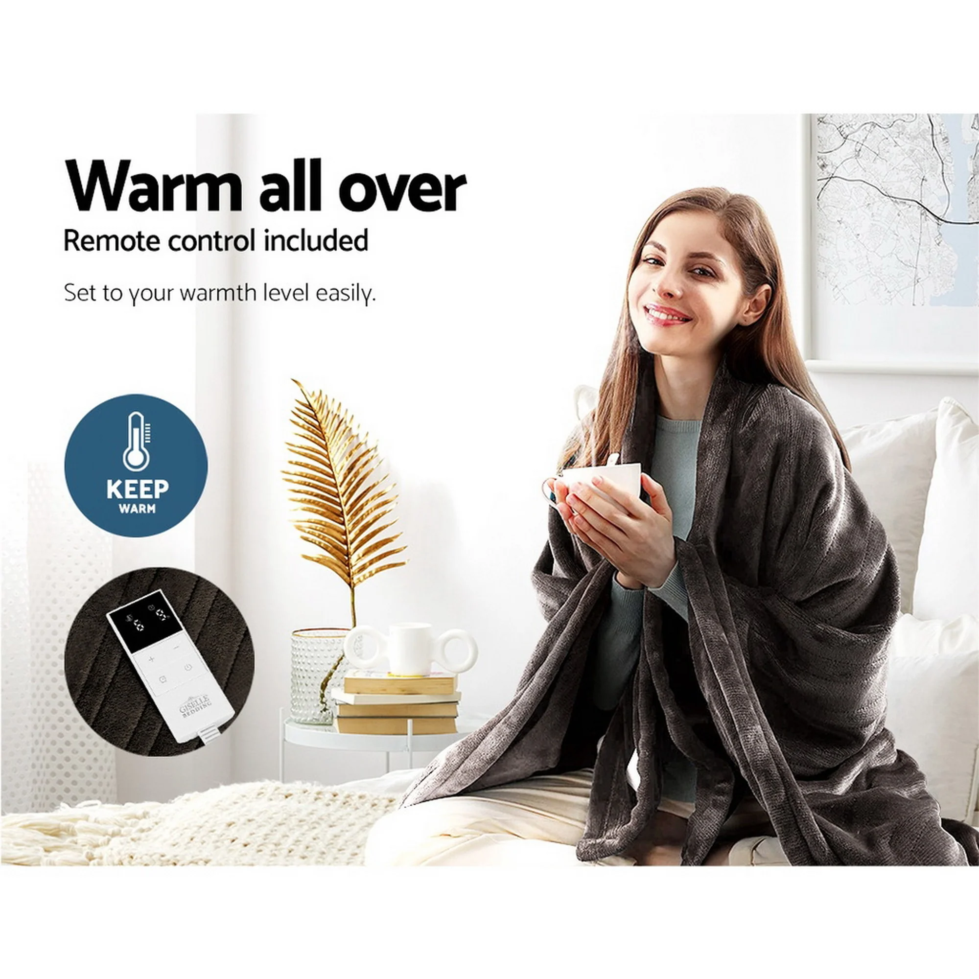Giselle Electric Throw Rug Heated Blanket Fleece (Brown) - Image 4
