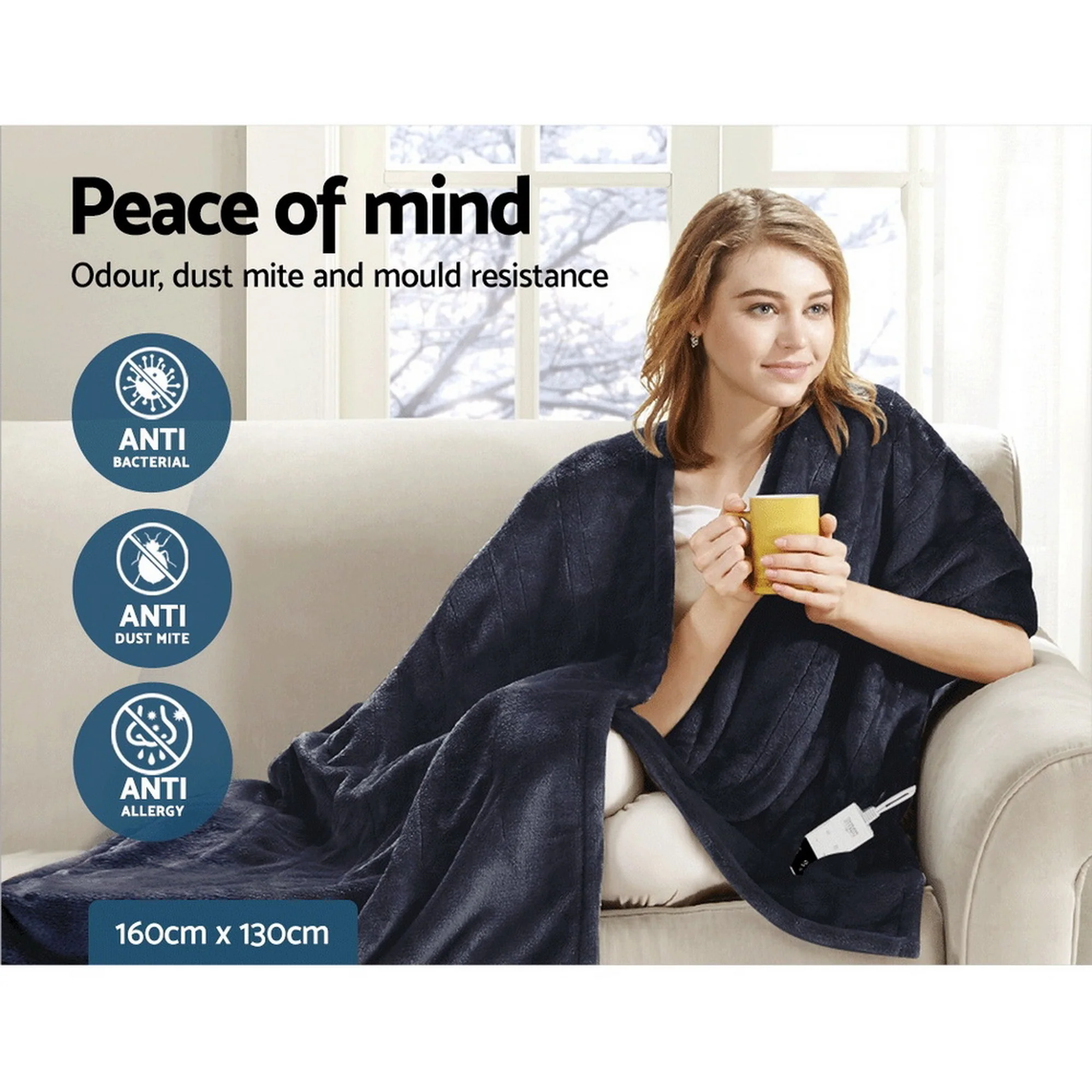 Giselle Electric Throw Rug Heated Blanket Fleece (Charcoal) - Image 8