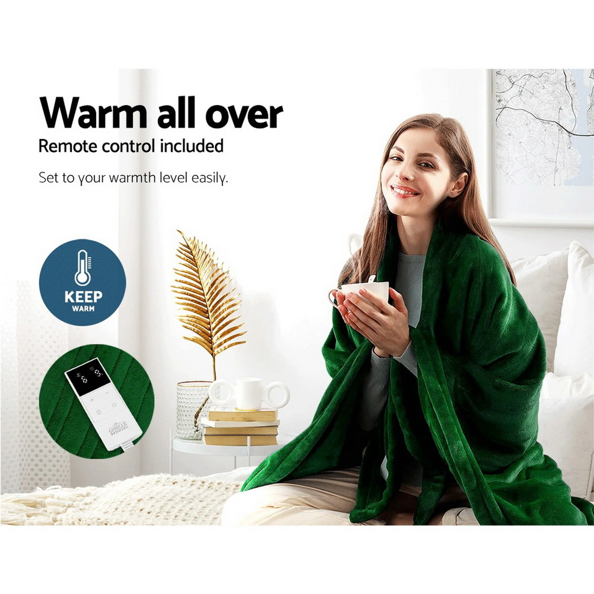 Giselle Electric Throw Rug Heated Blanket Fleece (Green) - Image 4