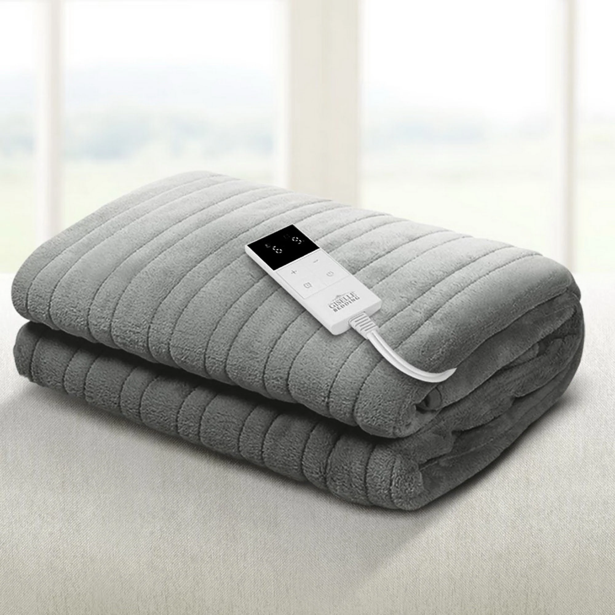 Giselle Electric Throw Rug Heated Blanket Fleece (Grey) - Image 2
