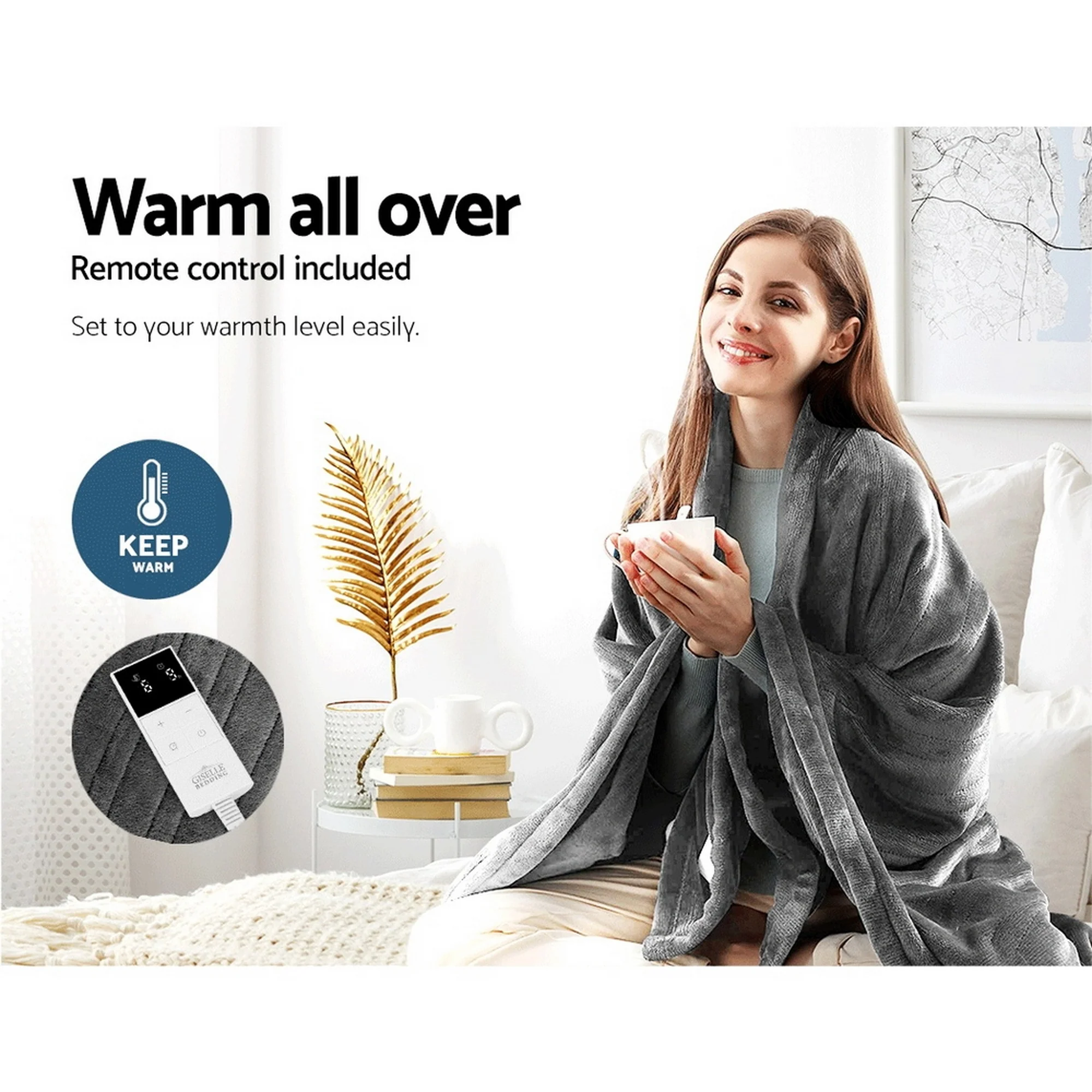 Giselle Electric Throw Rug Heated Blanket Fleece (Grey) - Image 4