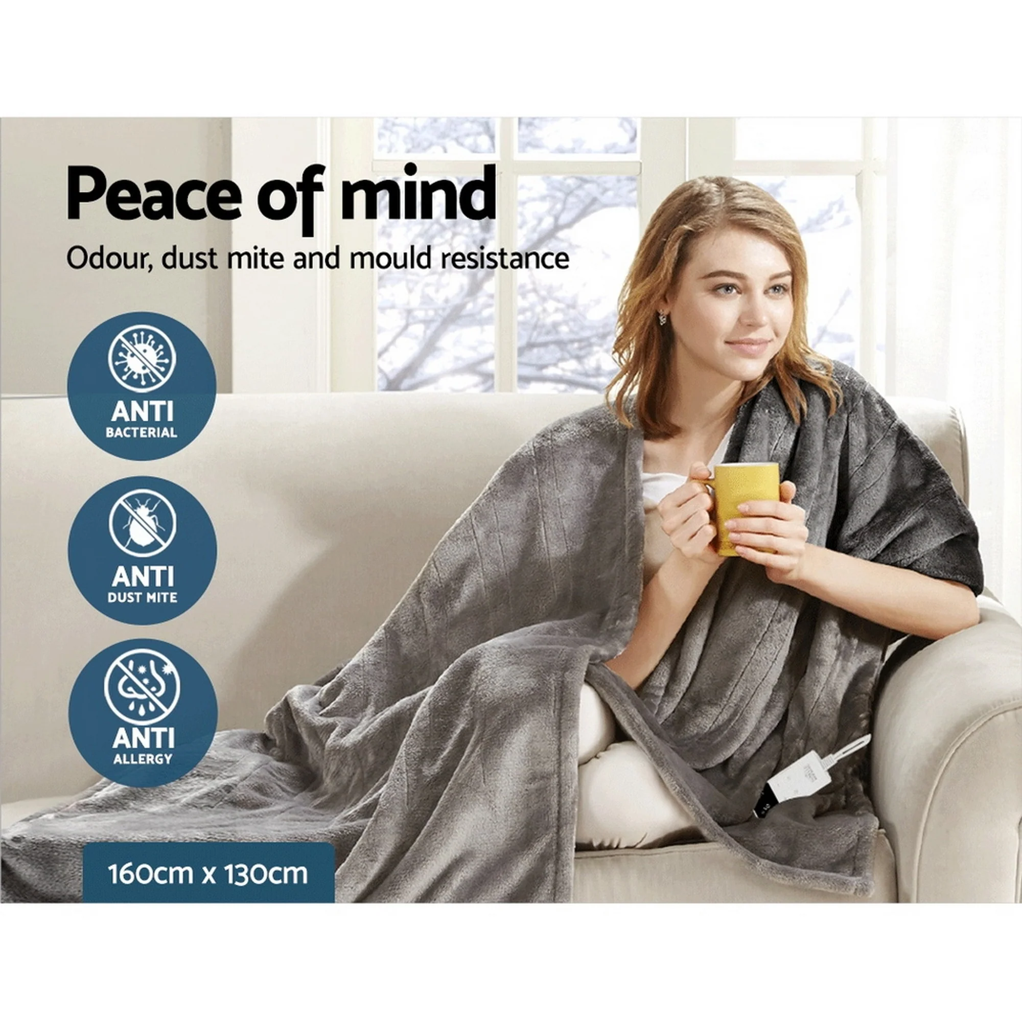 Giselle Electric Throw Rug Heated Blanket Fleece (Grey) - Image 8