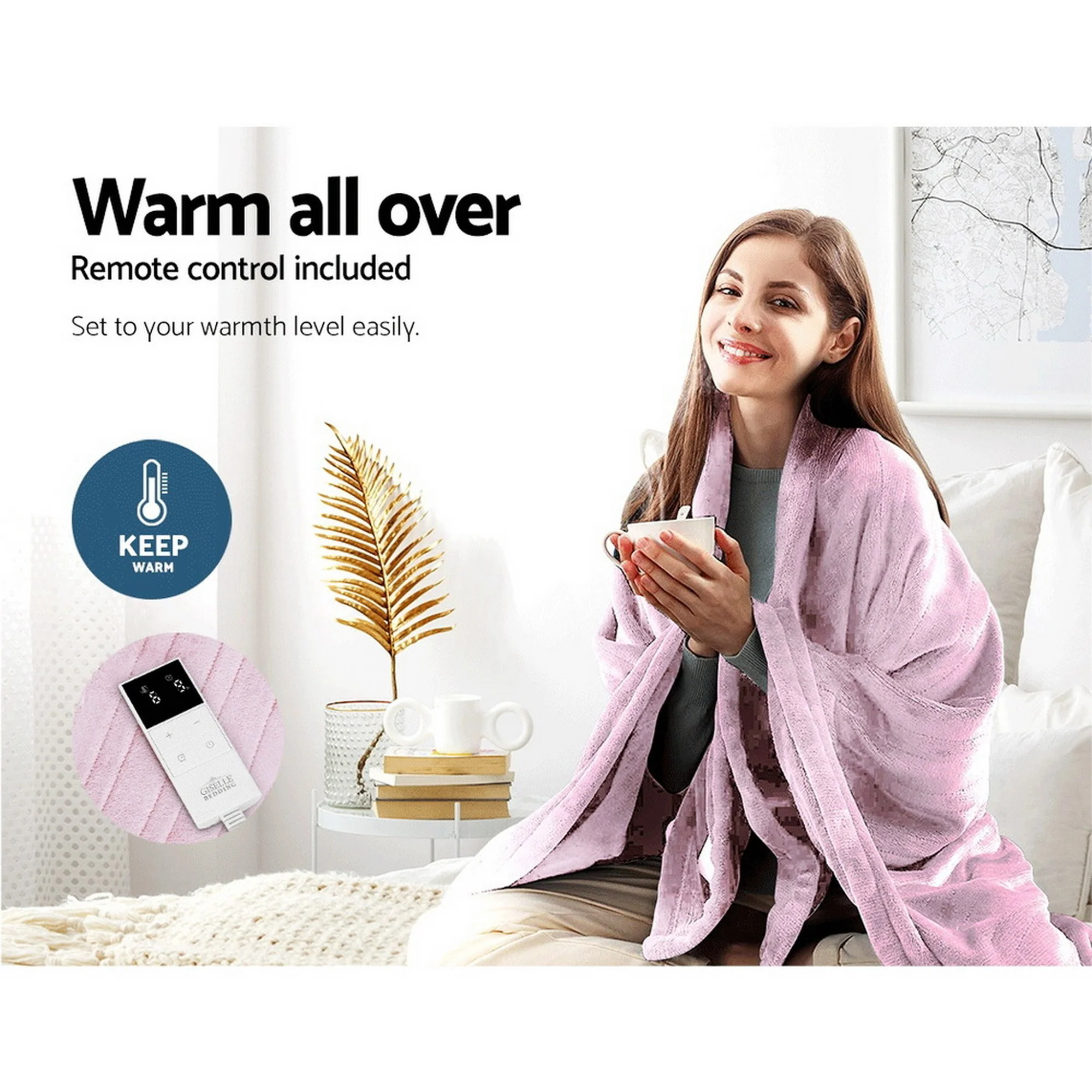 Giselle Electric Throw Rug Heated Blanket Fleece (Pink) - Image 4