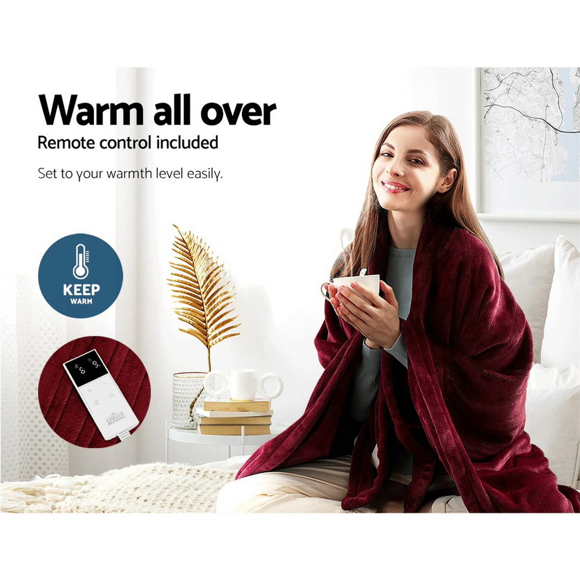 Giselle Electric Throw Rug Heated Blanket Fleece (Red) - Image 4