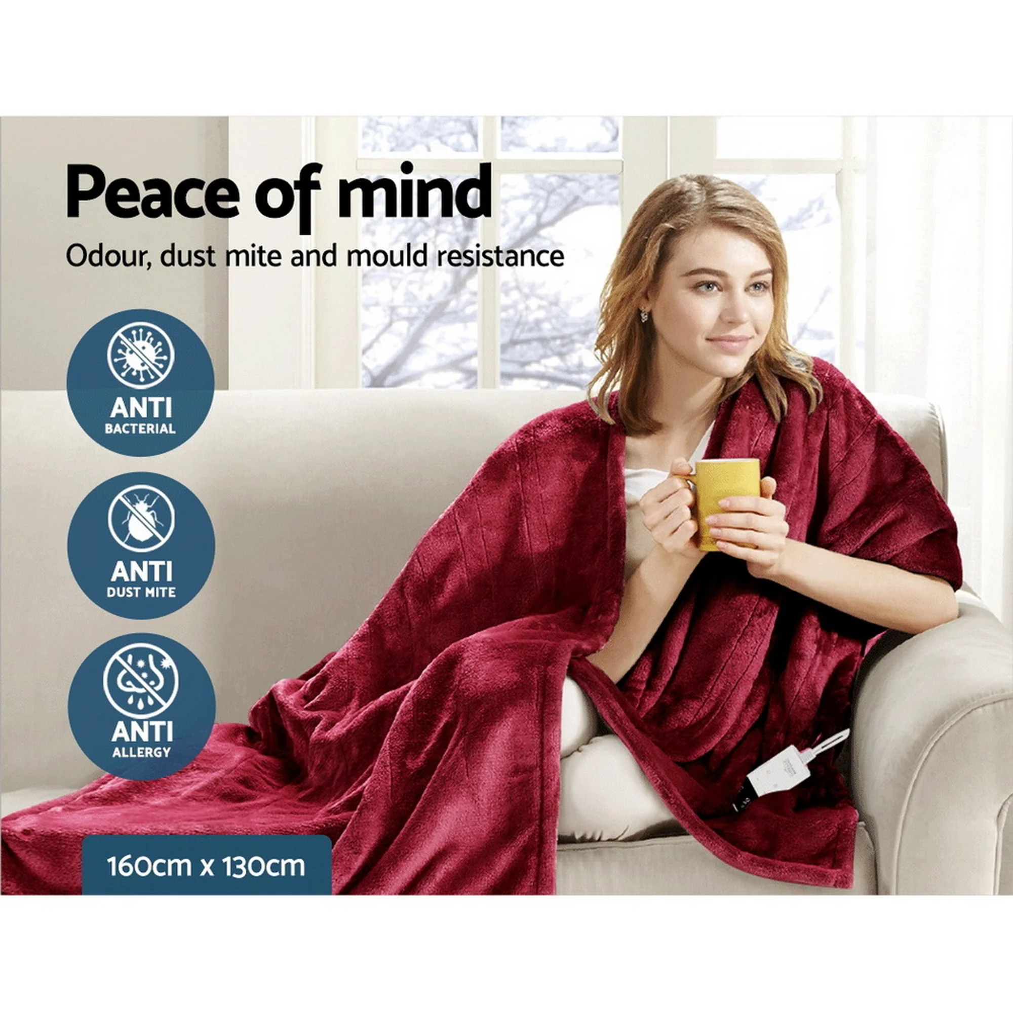 Giselle Electric Throw Rug Heated Blanket Fleece (Red) - Image 8