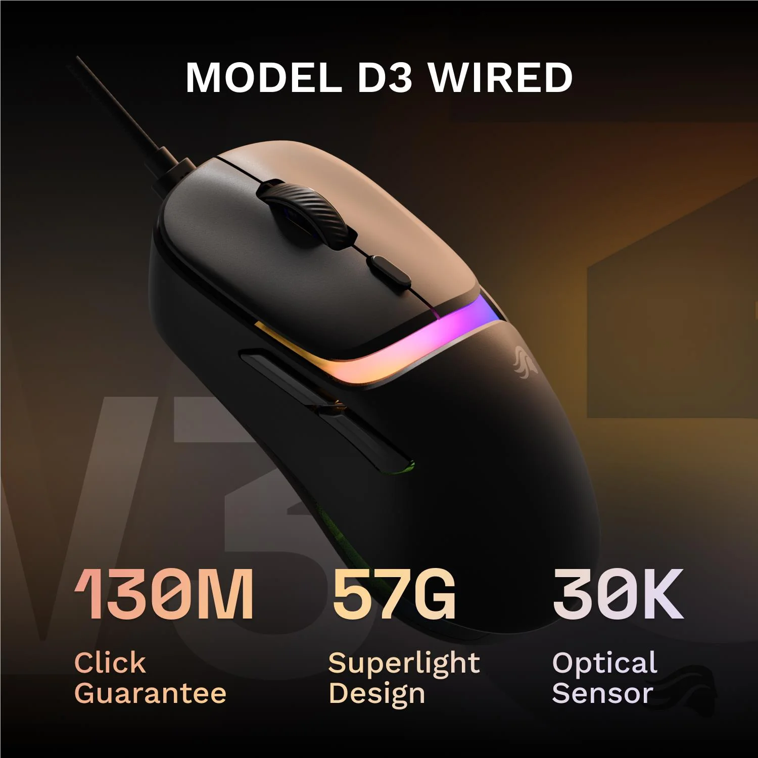 Glorious Model D3 Wired Gaming Mouse (Black) - Image 6