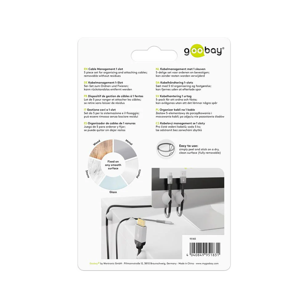 Goobay 5-Pieces 1-Slot 1.88cm Adhesive Cable Organiser (White) - Image 7
