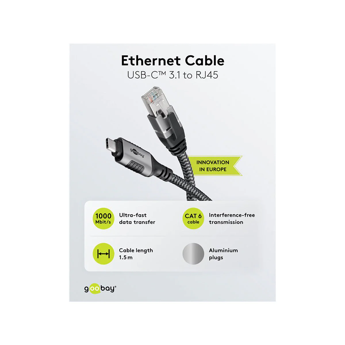 Goobay USB-C™ 3.1 to RJ45 Ethernet Cable 3m for Laptop/Tablet (Black) - Image 6