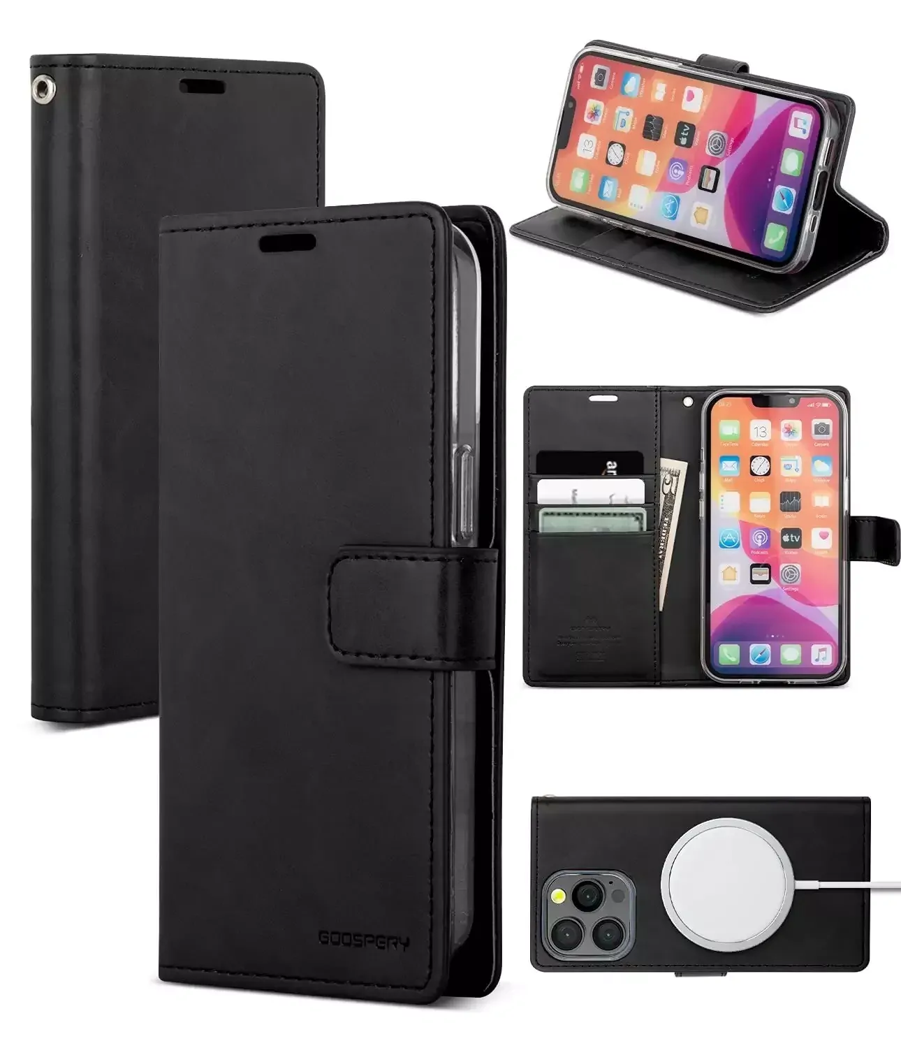 Goospery Blue Moon Diary Wallet Case, iPhone 14 Pro Max-Black - Image 2