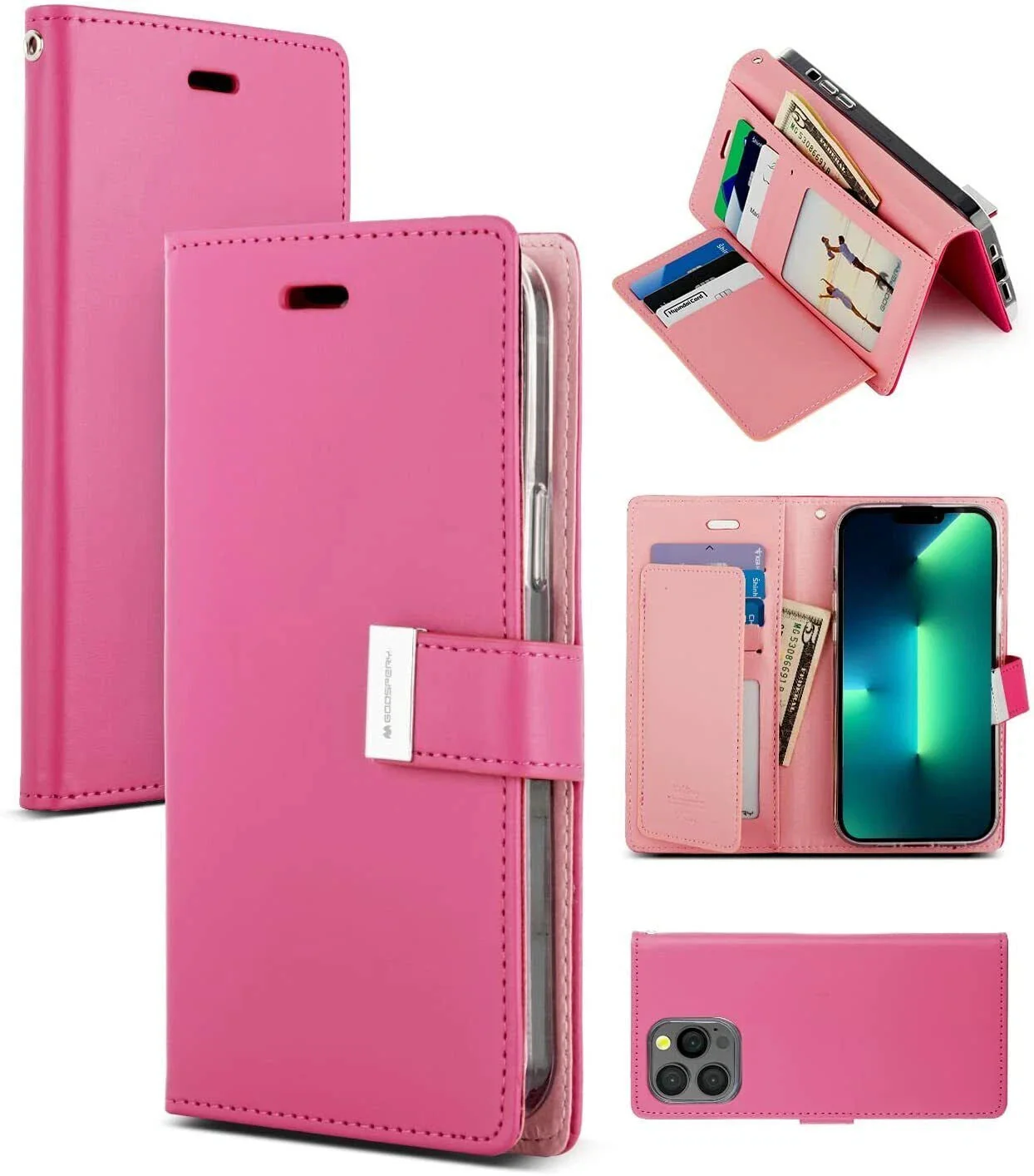 Goospery Rich Diary Case for iPhone 13 - hot pink - Image 5
