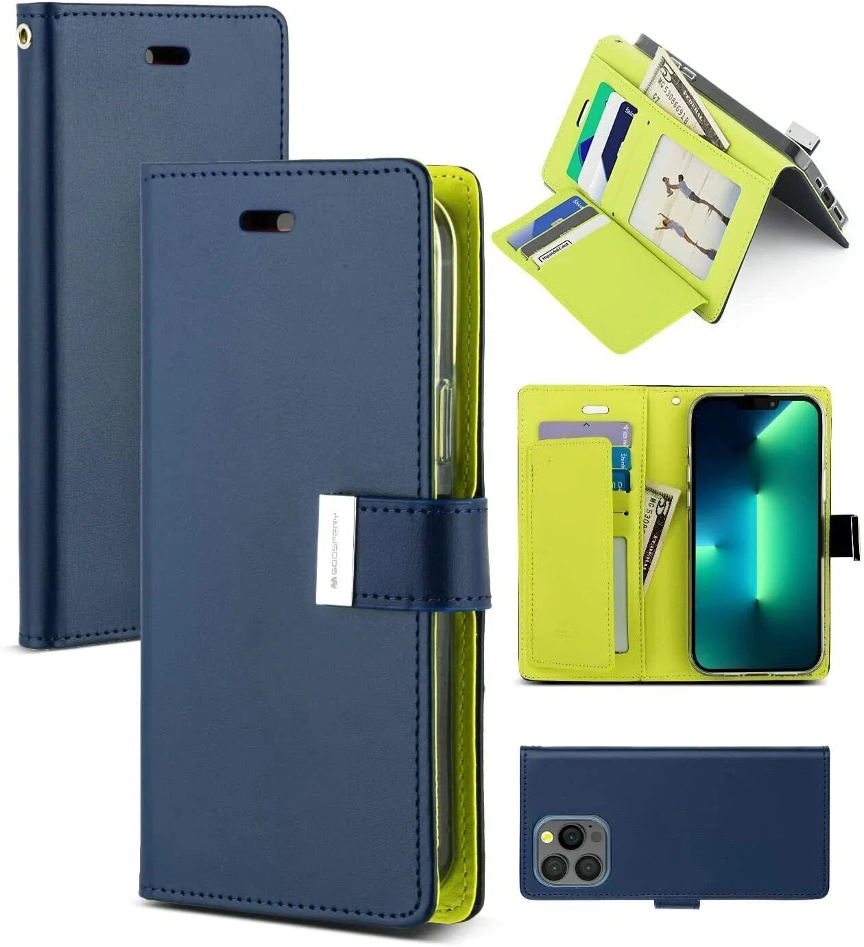 Goospery Rich Diary Case for iPhone 13 - navy - Image 5