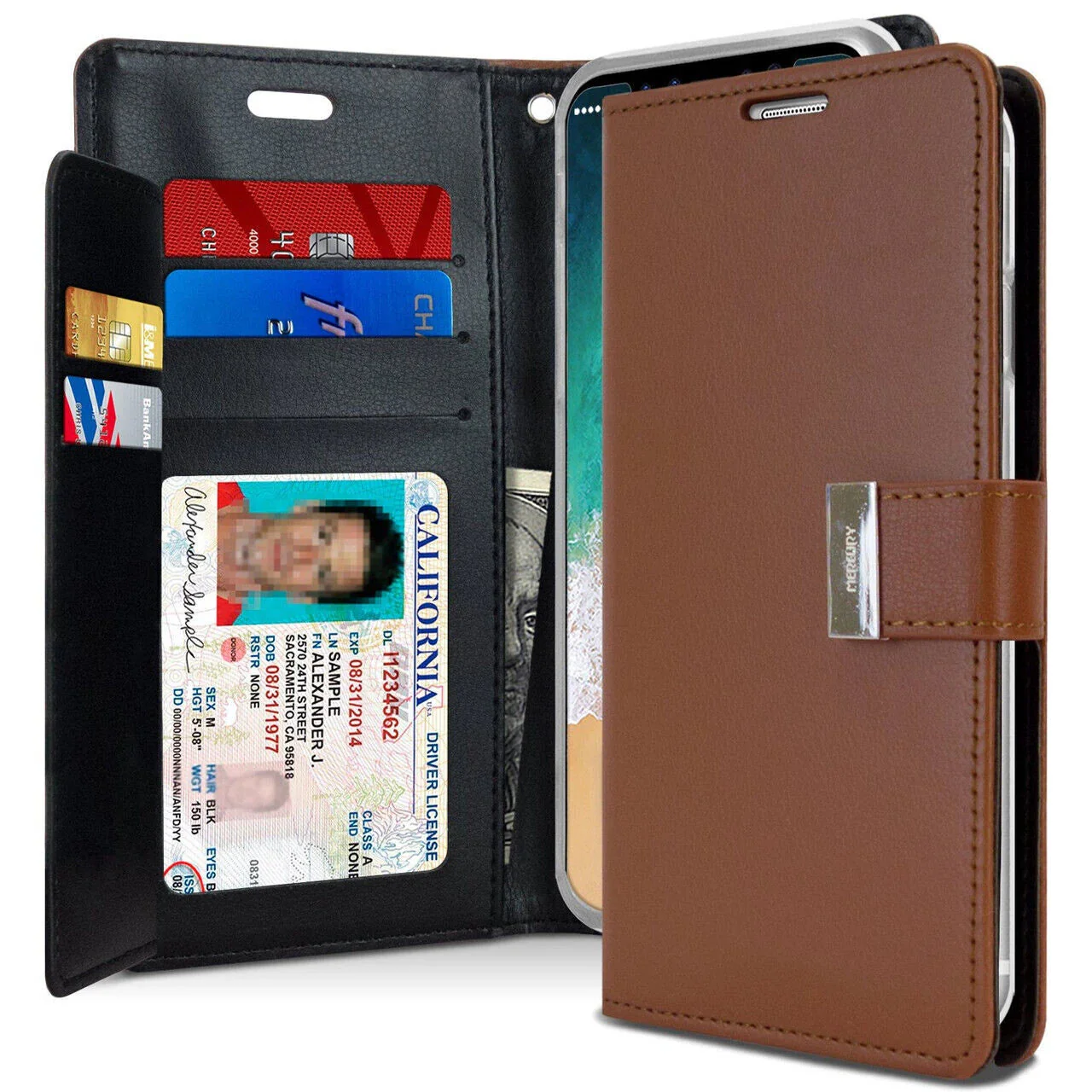 Goospery Rich Diary case for iPhone 15 Pro - Brown - Image 5
