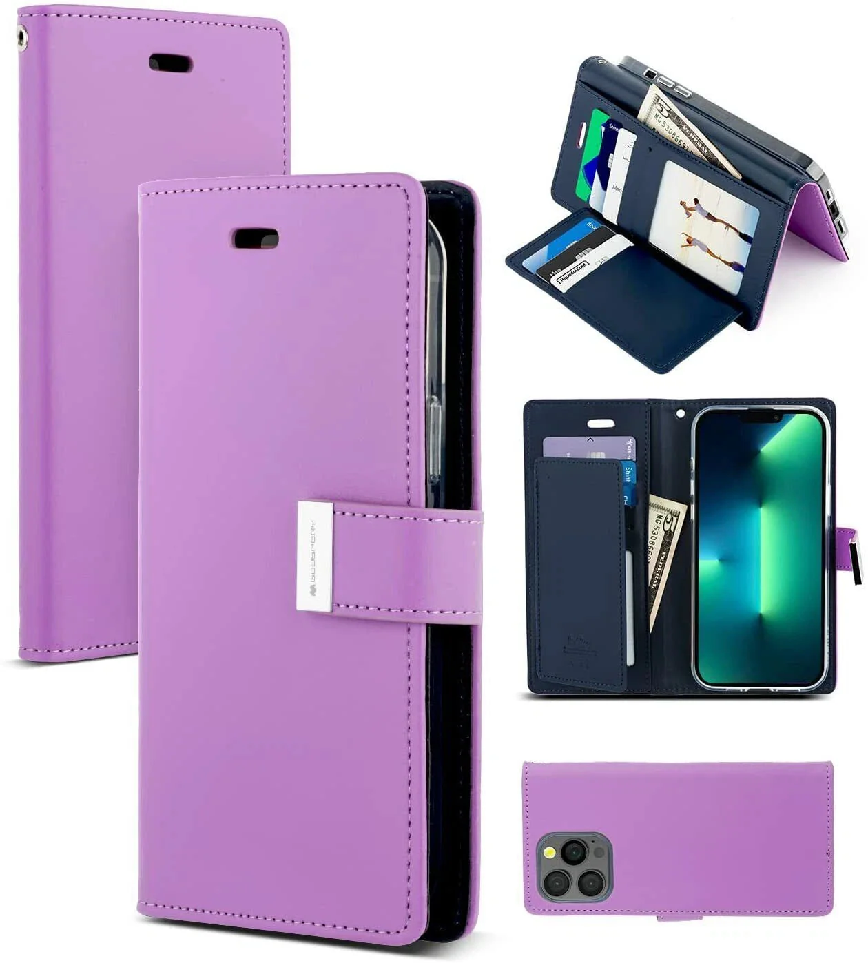 Goospery Rich Diary case for iPhone 15 - Purple - Image 5