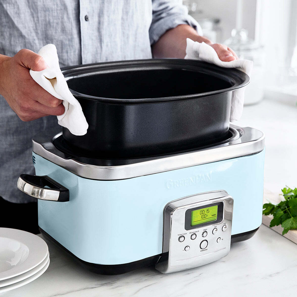 GreenPan Elite Blue Haze Electric Slow Cooker 230V 2200W Home Kitchen Cookware - Image 7