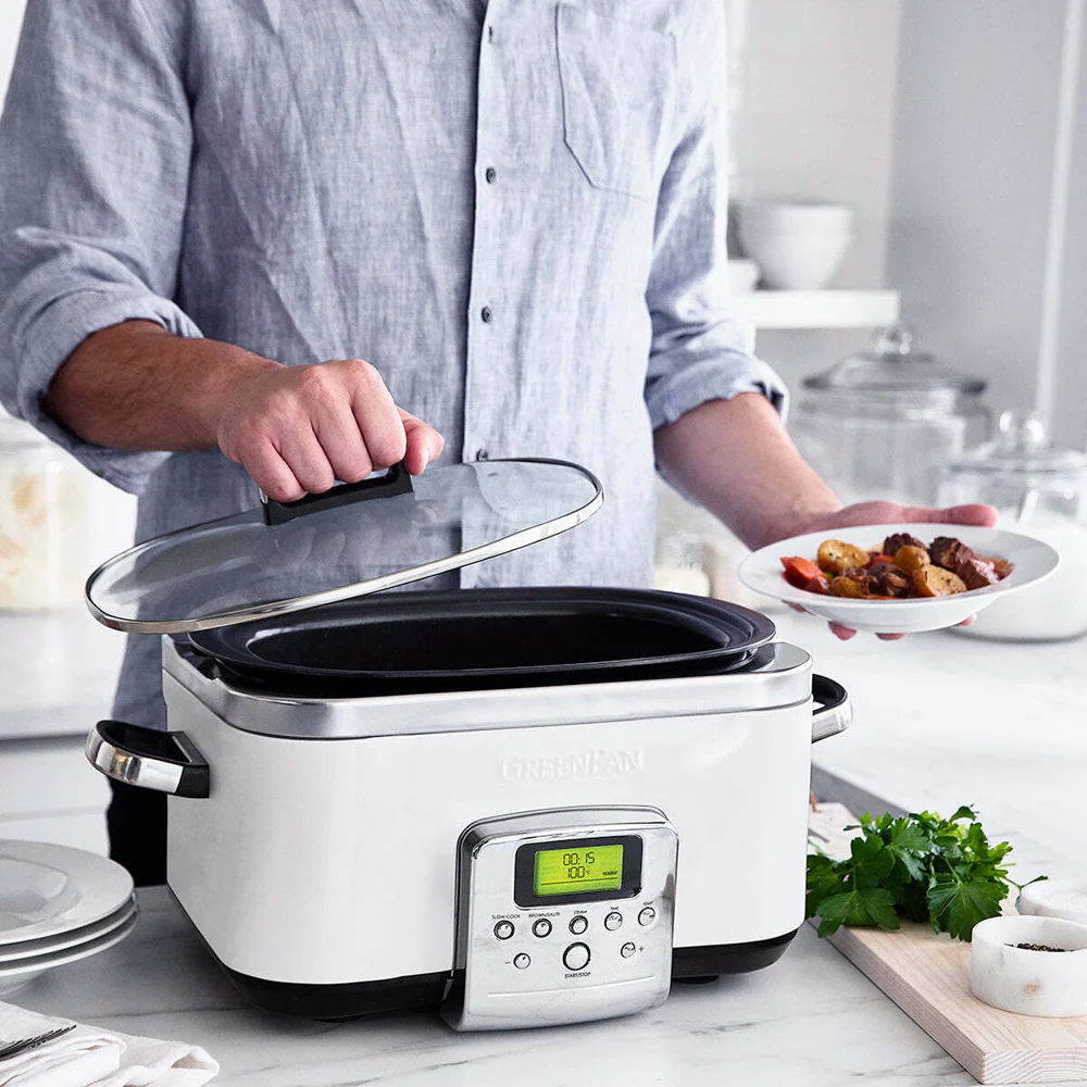 GreenPan Elite Cloud Cream Electric Slow Cooker 230V 2200W Home Kitchen Cookware - Image 5