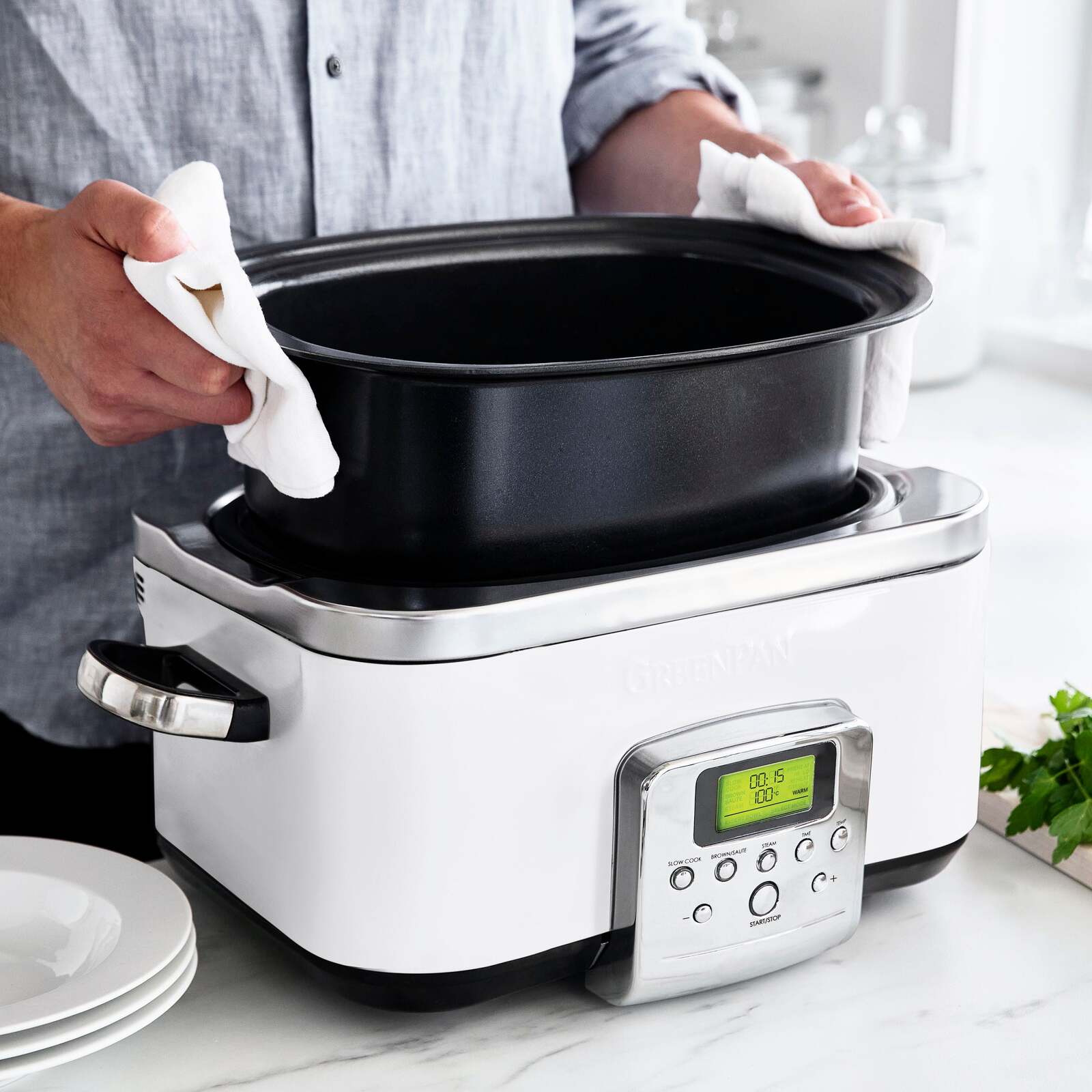 GreenPan Elite Cloud Cream Electric Slow Cooker 230V 2200W Home Kitchen Cookware - Image 7