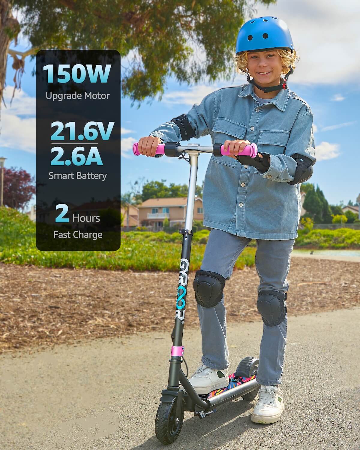GYROOR H30 Max Kids Electric Scooter With Bluetooth Beats (Pink) - Image 3