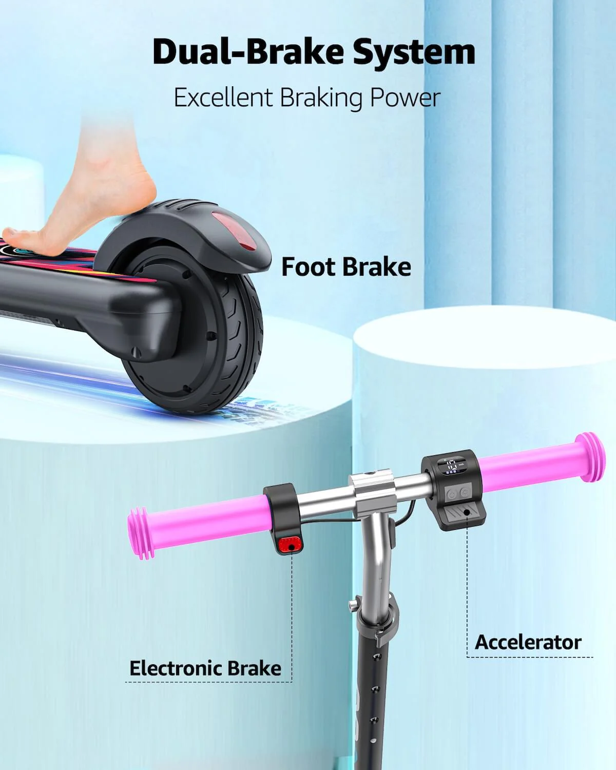 GYROOR H30 Max Kids Electric Scooter With Bluetooth Beats (Pink) - Image 4
