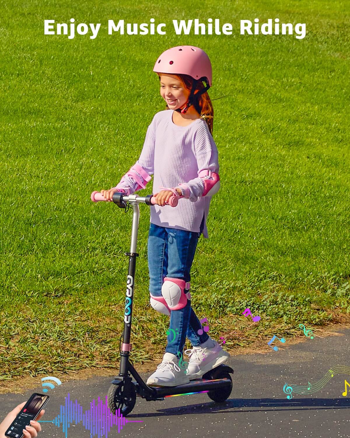 GYROOR H30 Max Kids Electric Scooter With Bluetooth Beats (Pink) - Image 5