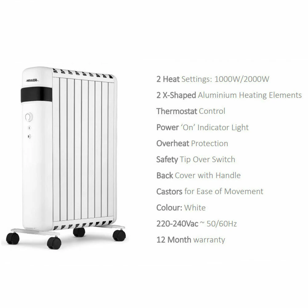 Heller 2000W Oil Free Electric Column Heater (White) - Image 2