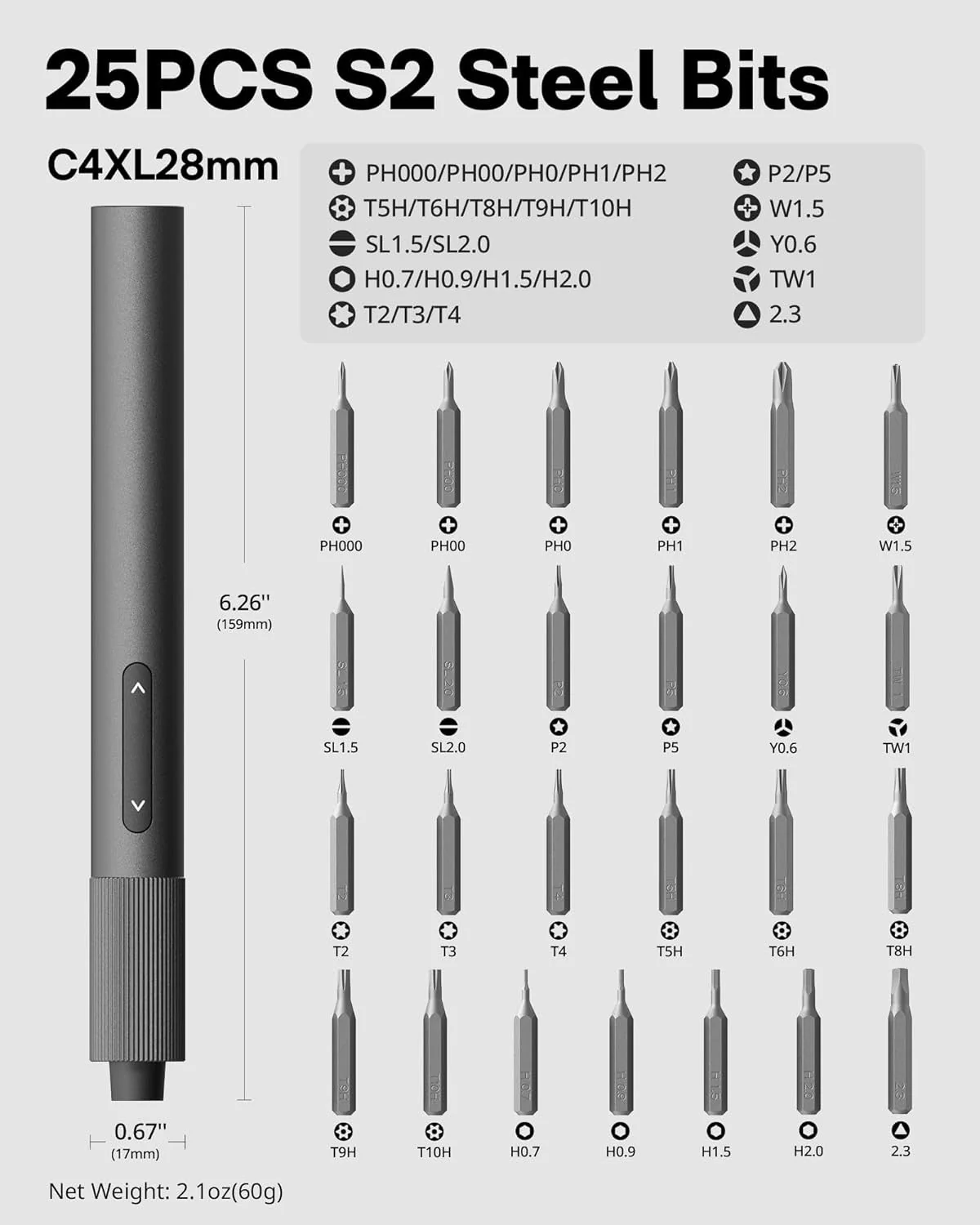 HOTO Precision Electric Screwdriver in 1 Magnetic Driver Bits [Set 25] - Image 6