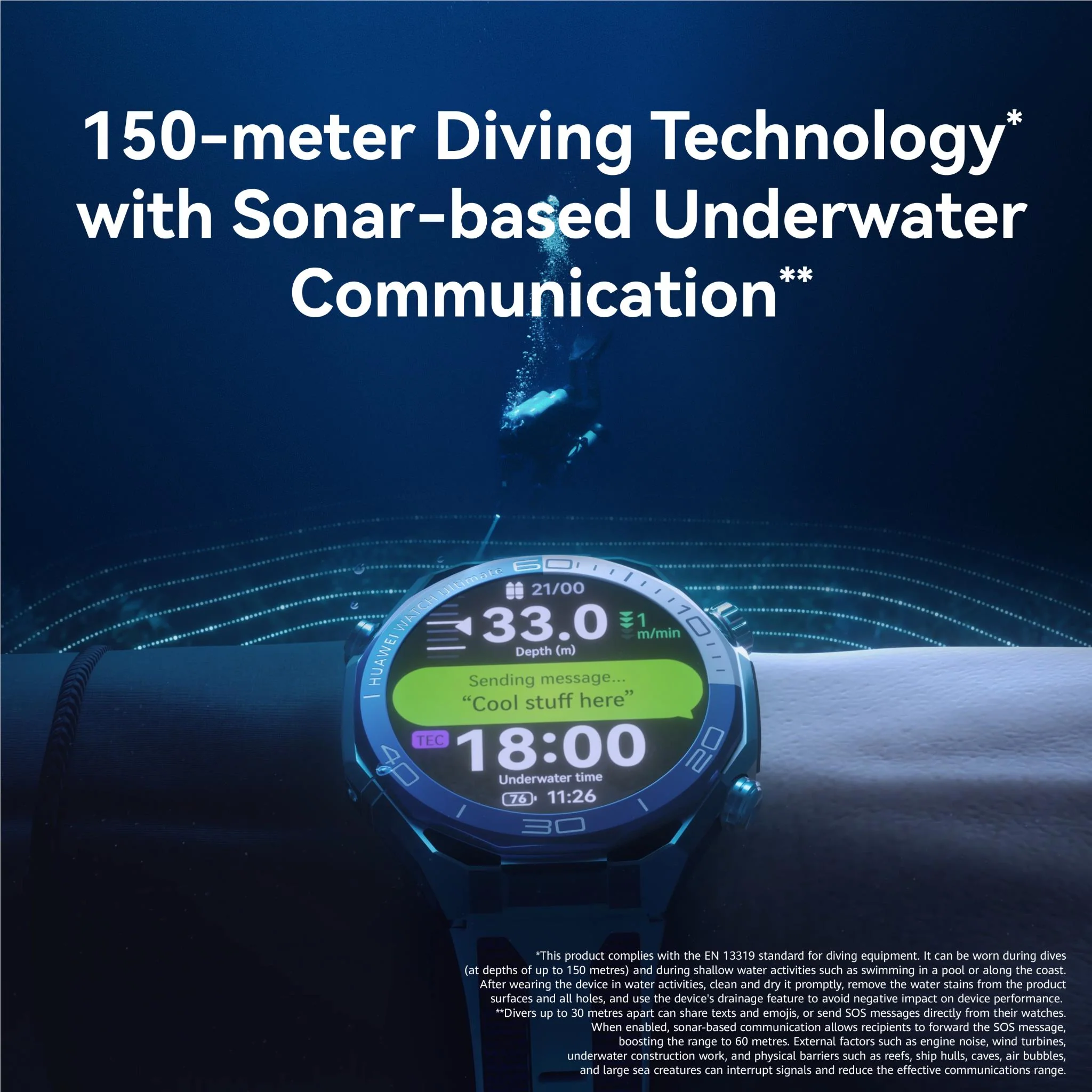 Huawei Watch Ultimate 2 (Blue with Blue & White Fluoroelastomer Strap) - Image 5