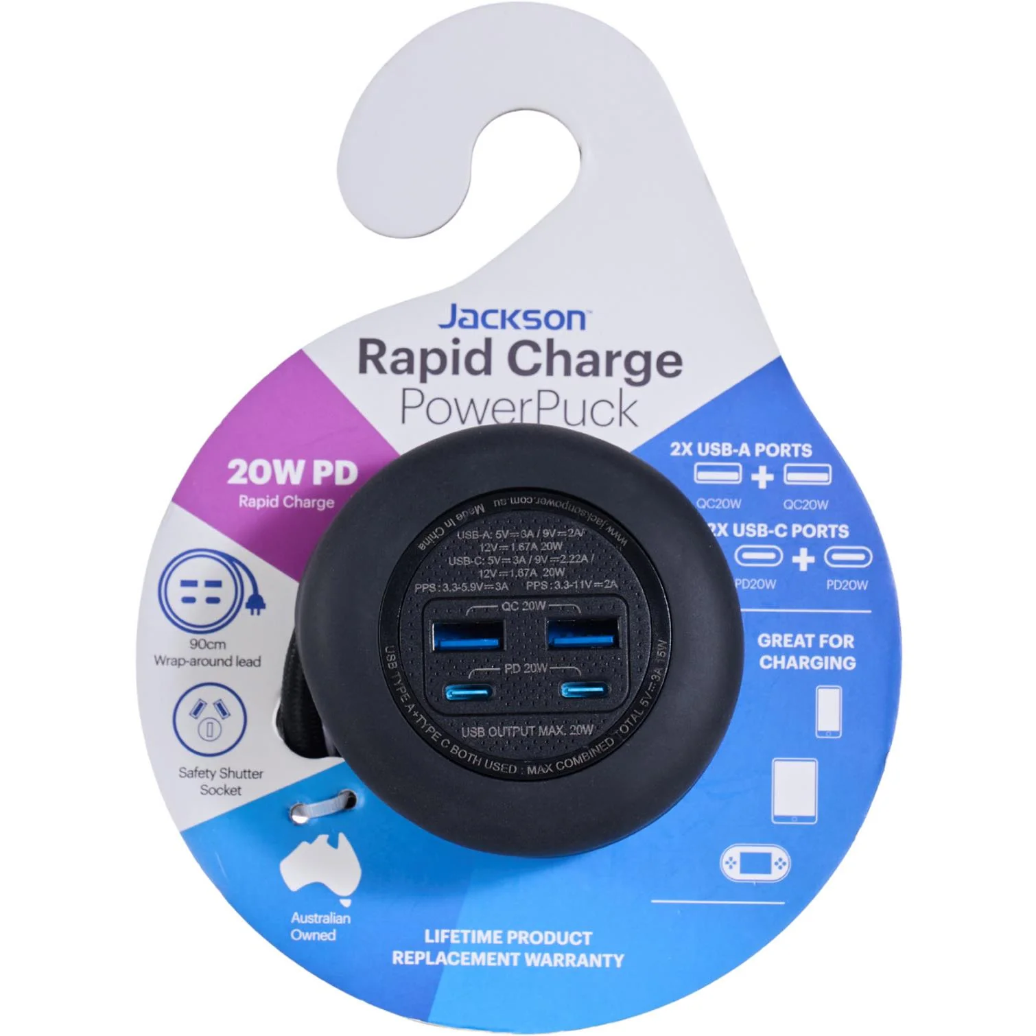 Jackson PowerPuck Rapid Charge PD20W USB-C / USB-A Wall Adaptor - Image 5