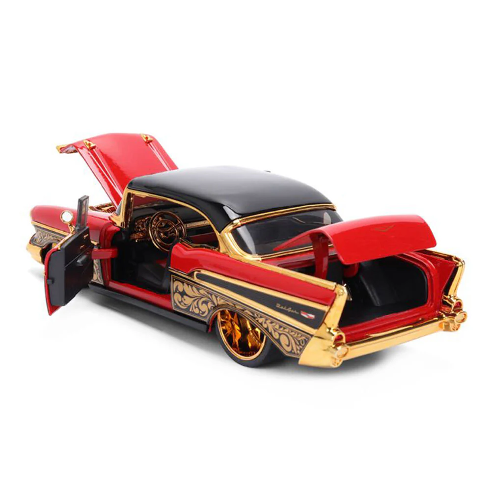 Jada 1:24 Pink Slips 1957 Chevrolet Bel Air Red Gold Diecast Vehicle Model - Image 5