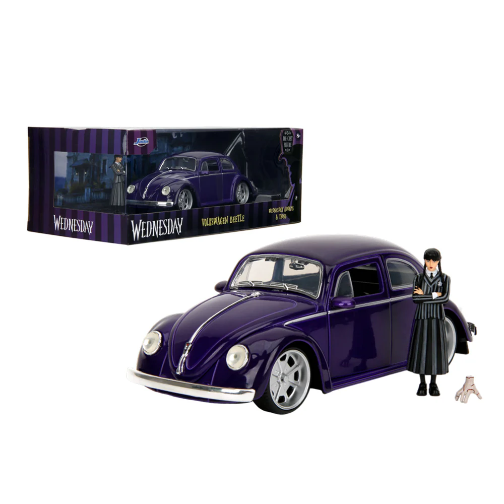 Jada 1:24 Scale Volkswagen Beetle With Wednesday Addams & Thing Diecast Model - Image 2