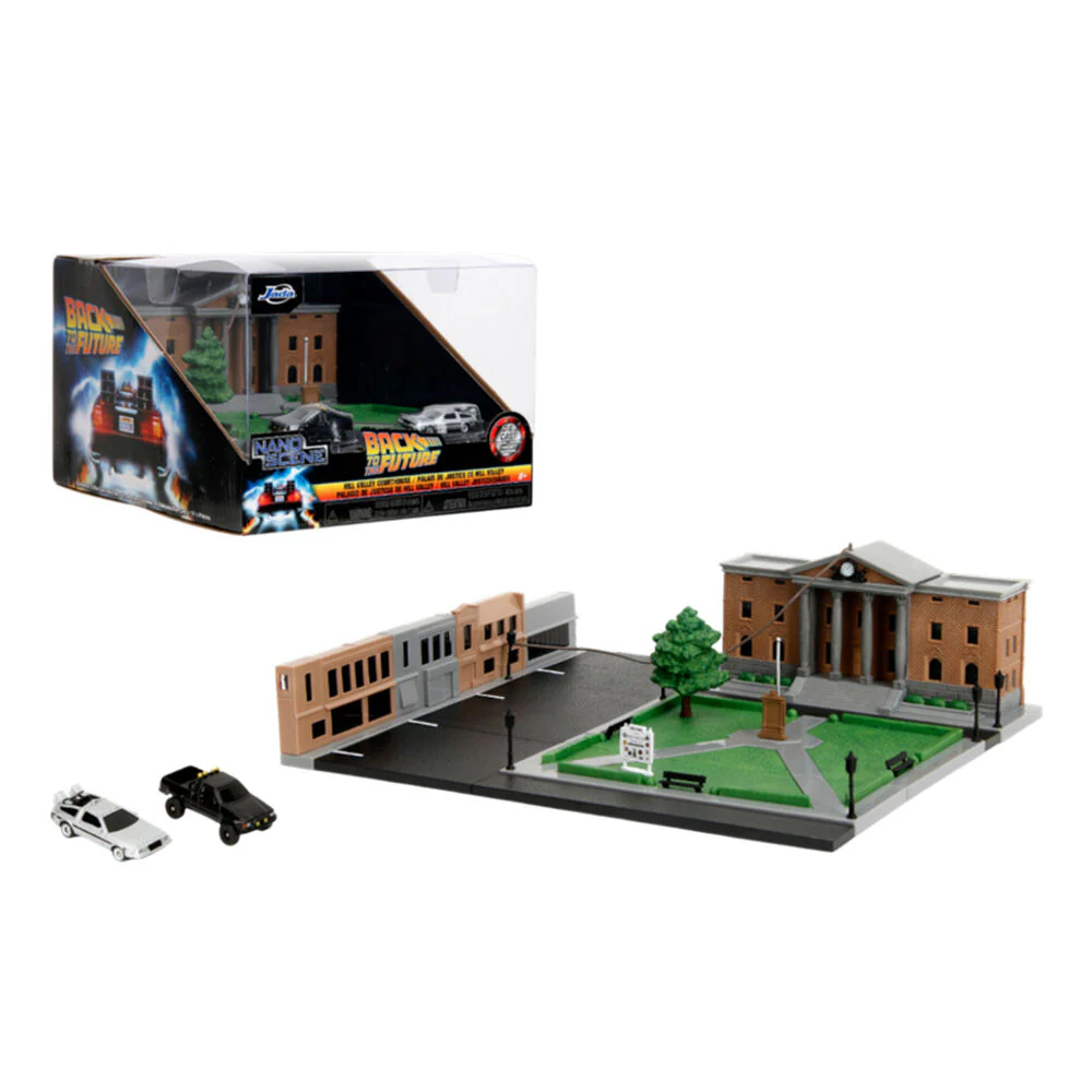 Jada Back To The Future 1.65" Nano Scene Hill Valley Courthouse With 2 Vehicles - Image 2