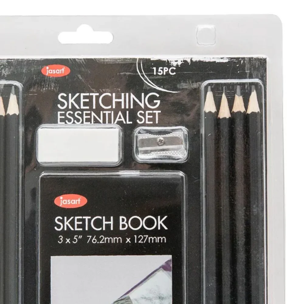 Jasart Essentials Sketching Pencil Set with Sketchbook (15-Piece) - Image 3