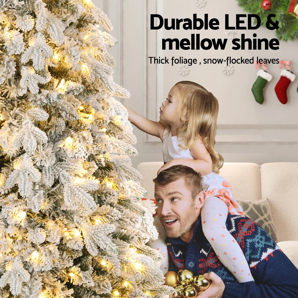 Jingle Jollys Christmas Tree 2.1m Flocking Pencil Tree LED Xmas 860 Tips White - Image 5
