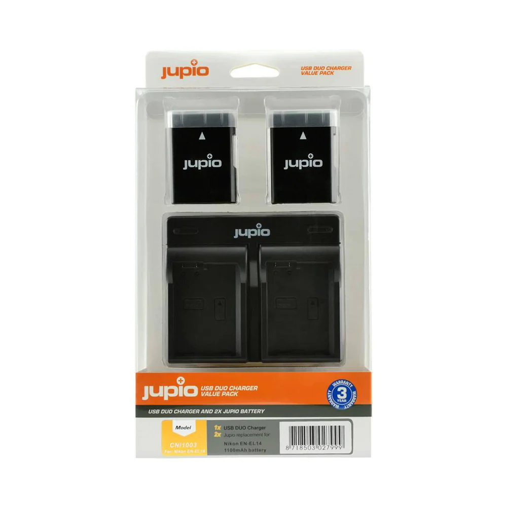 Jupio 2x Battery 1100mAh & USB Dual Charger Kit For Nikon EN-EL14/EN-EL14A - Image 2