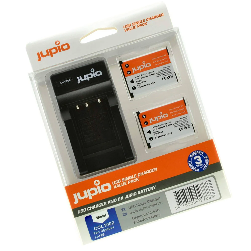 Jupio 2x Battery 650mAh & USB Single Charger For Olympus Li40B/D-Li63 - Image 2