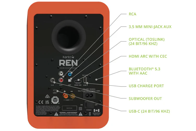 Kanto REN 200W Powered Speakers Bluetooth Pair (Matte Orange) - Image 3