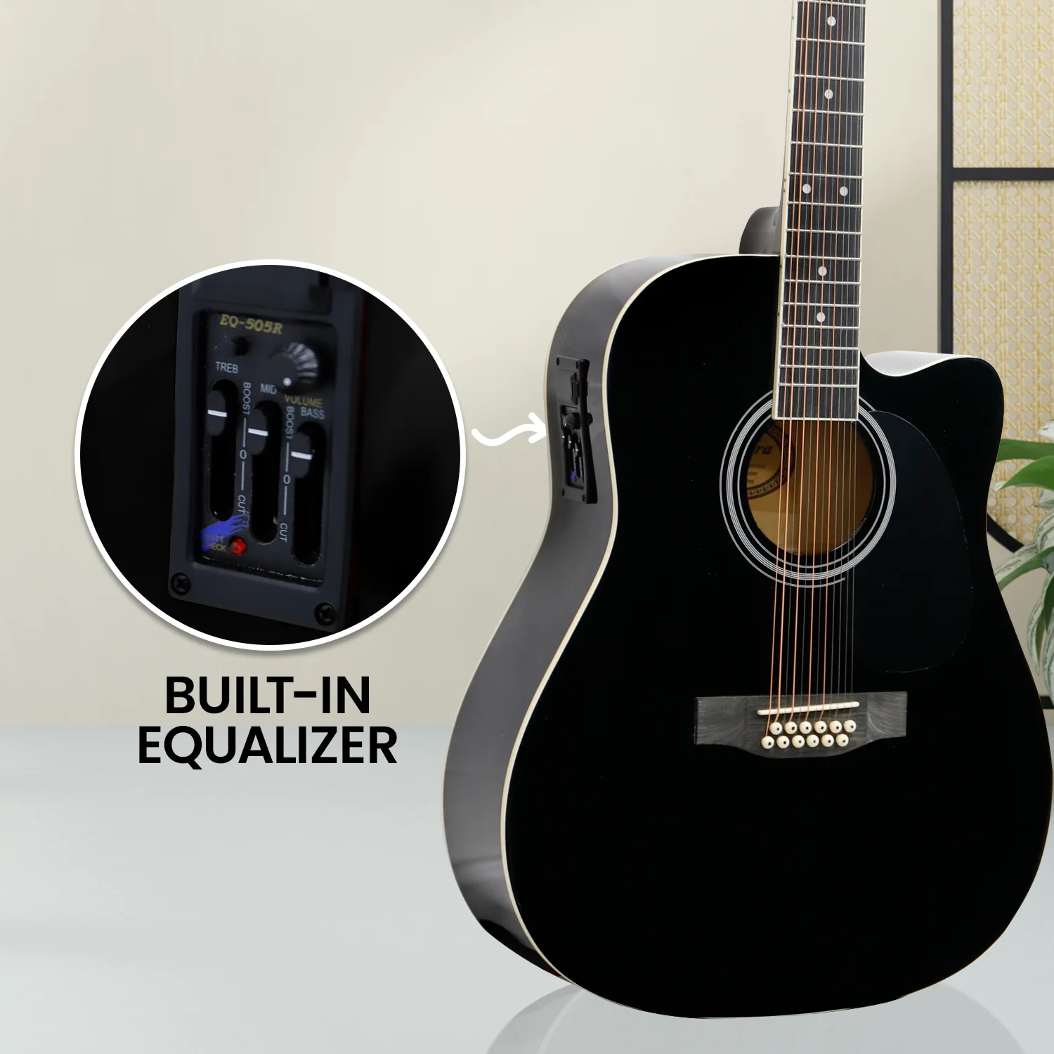 Karrera 12-String Acoustic Guitar with EQ (Black) - Image 6