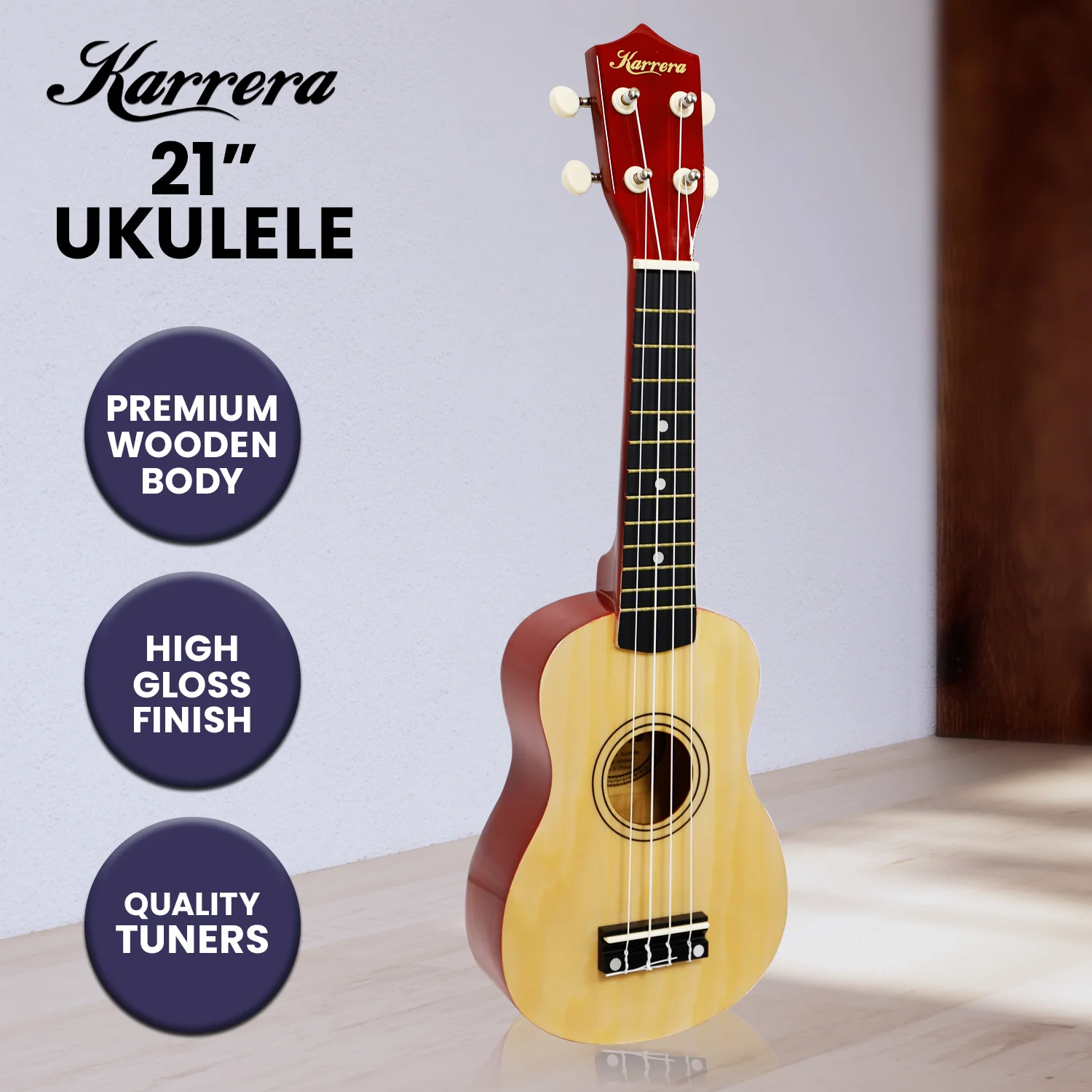 Karrera 21" Ukulele Guitar (Natural) - Image 7