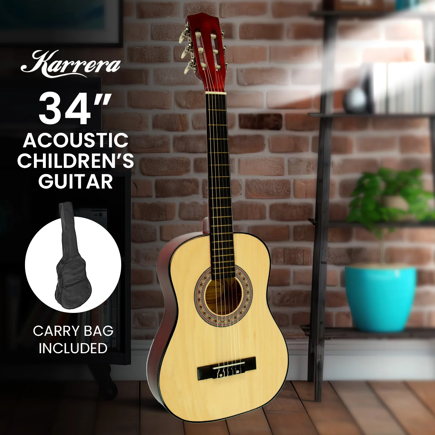 Karrera 34in Acoustic Childrens Wooden Guitar (Natural) - Image 9