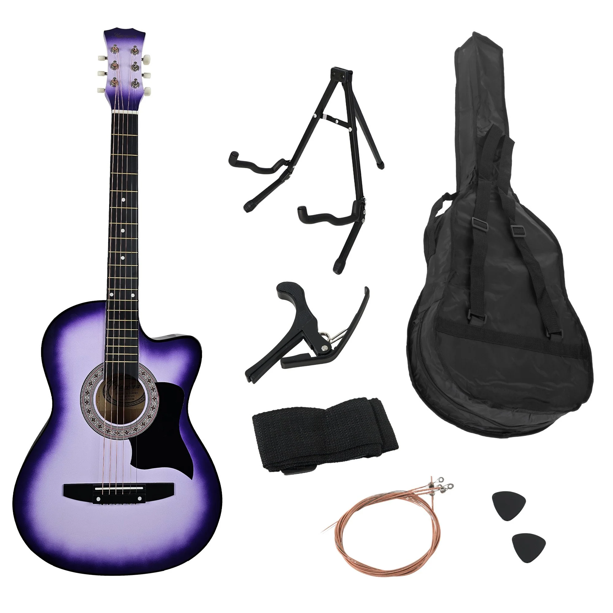Karrera 38" Pro Cutaway Acoustic Guitar with Carry Bag (Purple Burst) - Image 3